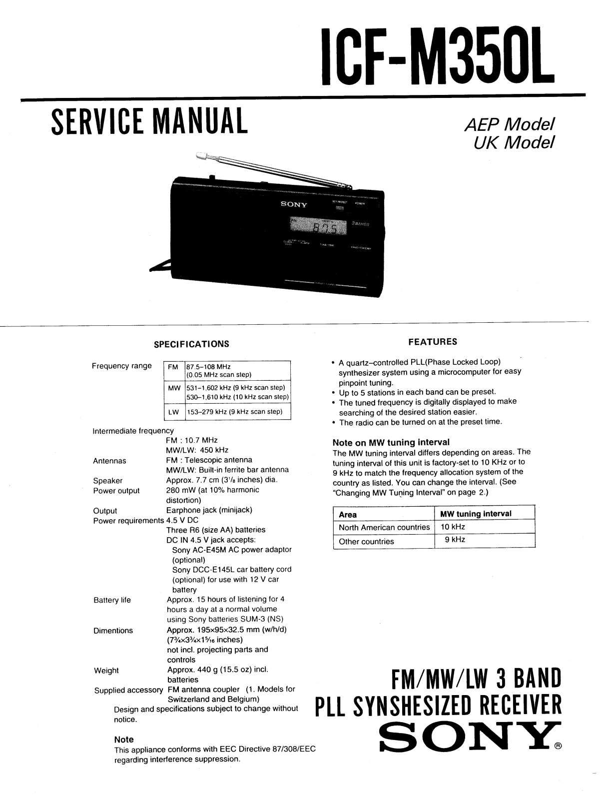 Sony ICFM-350-L Service manual