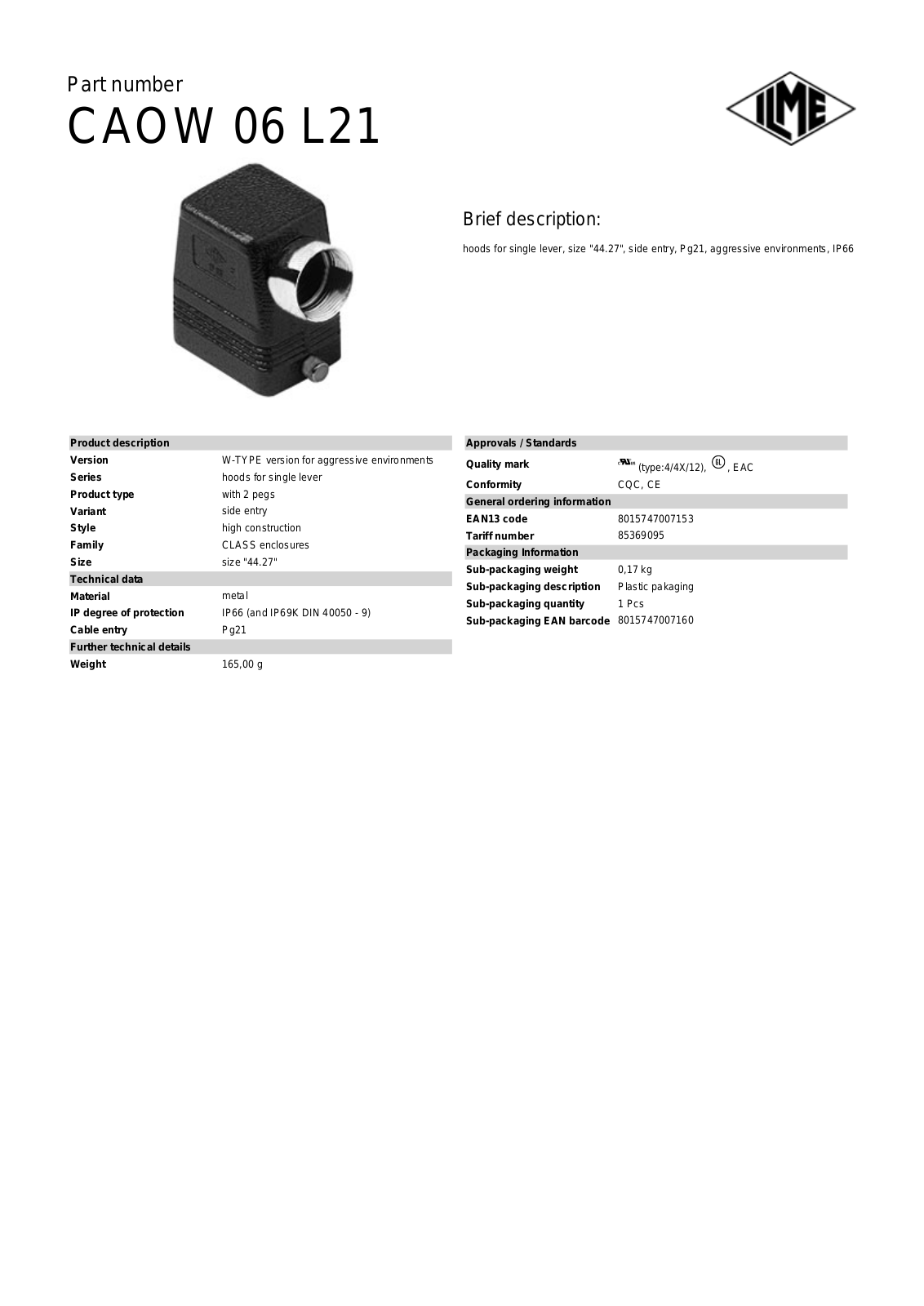 ILME CAOW-06L21 Data Sheet