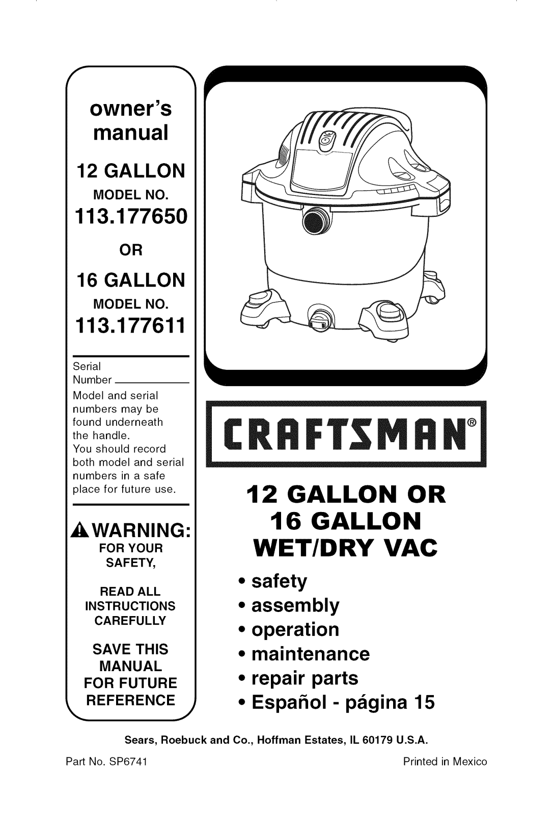 Craftsman 113177650 Owner’s Manual