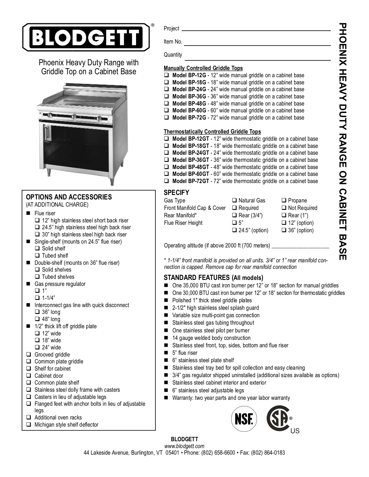 Blodgett BP-12GT, BP-72GT General Manual