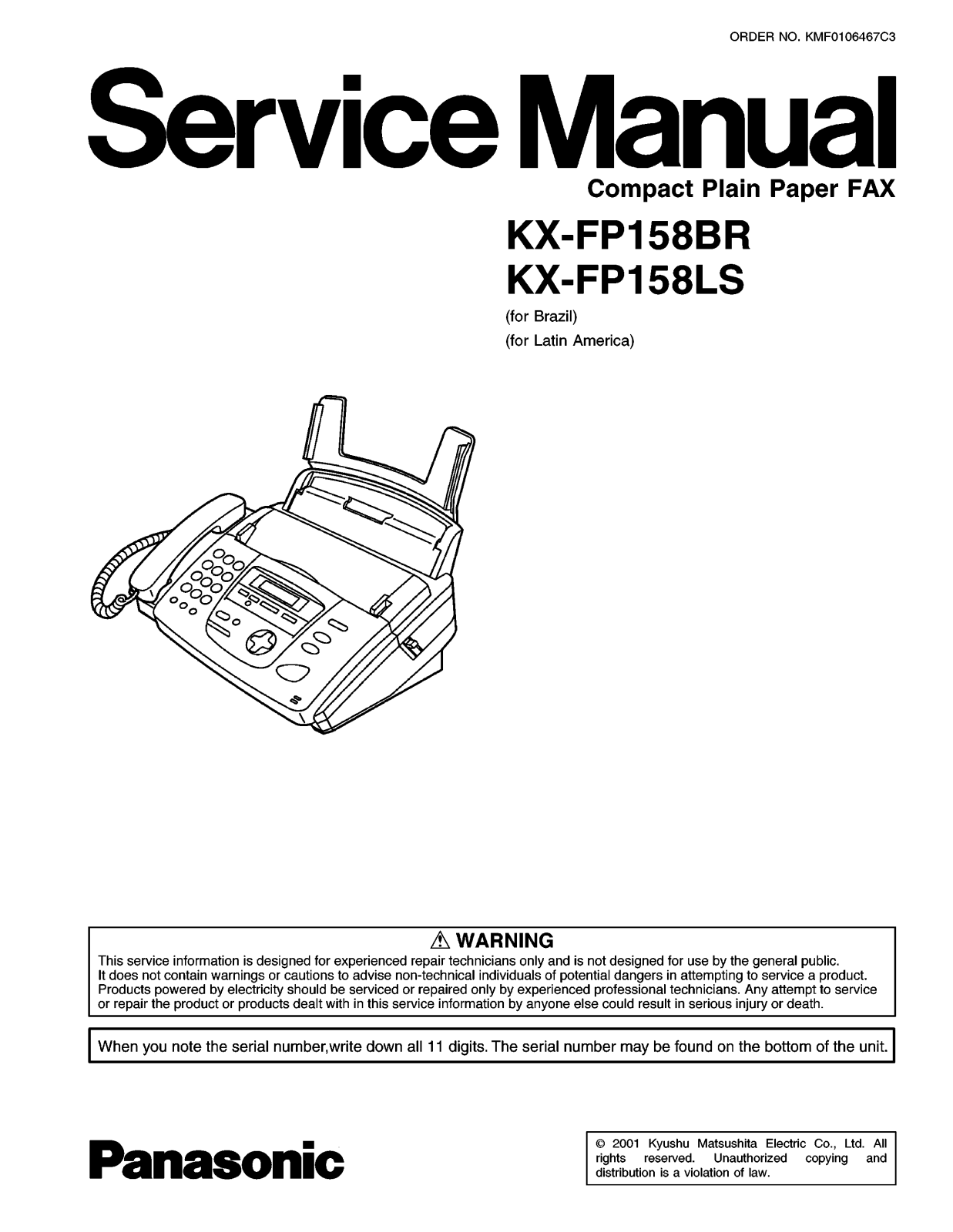 PANASONIC KX-FP158BR, KX-FP158LS Service Manual