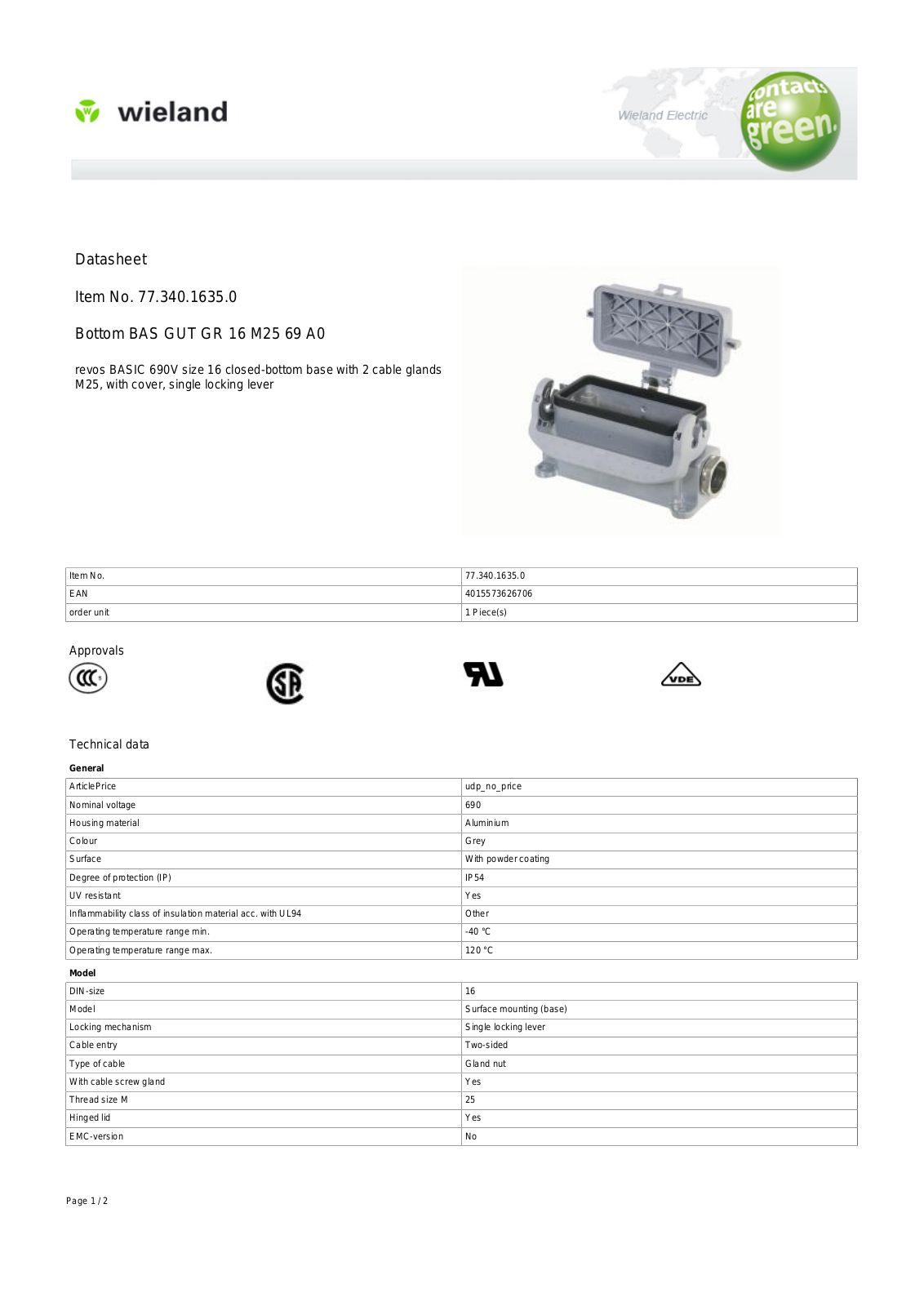 Wieland 77.340.1635.0 Data Sheet