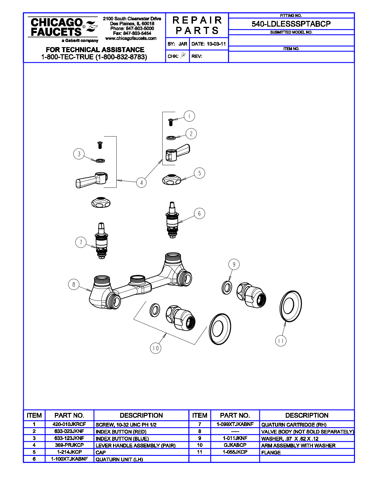 Chicago Faucet 540-LDLESSSPTABCP Parts List