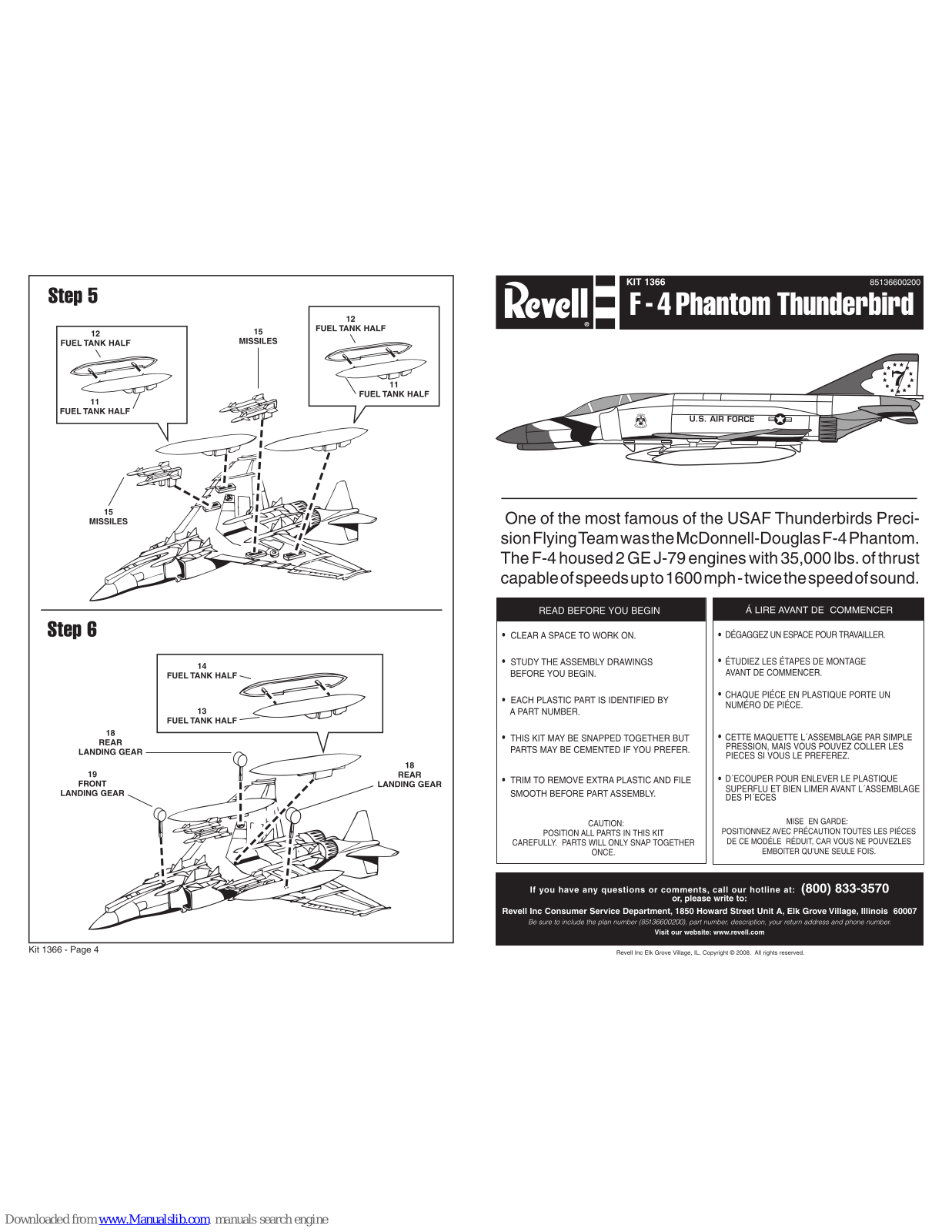 REVELL KIT 1366, F-4 Phantom Thunderbird, 1366 Assembly Manual