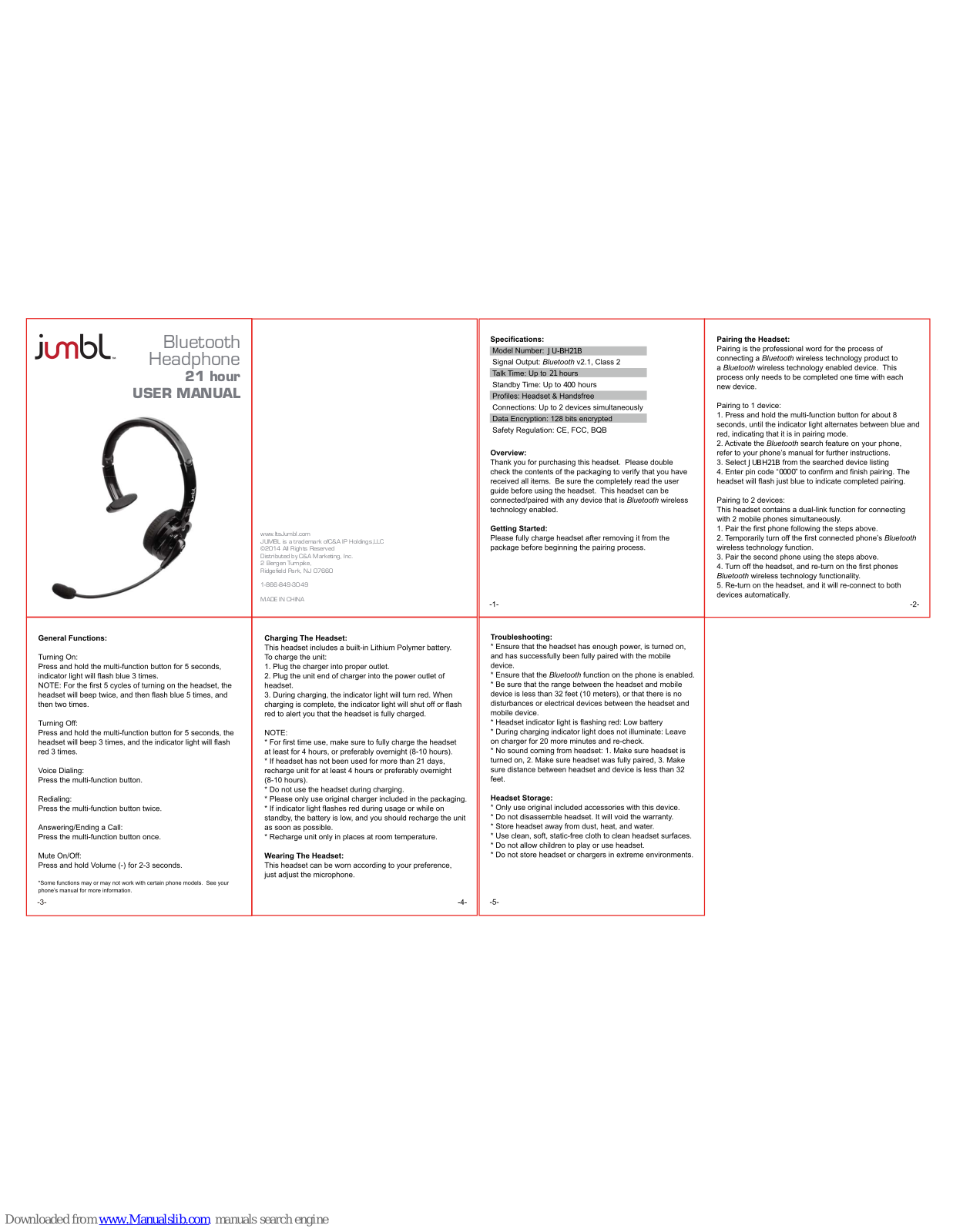 Jumbl Bluetooth Headphone User Manual