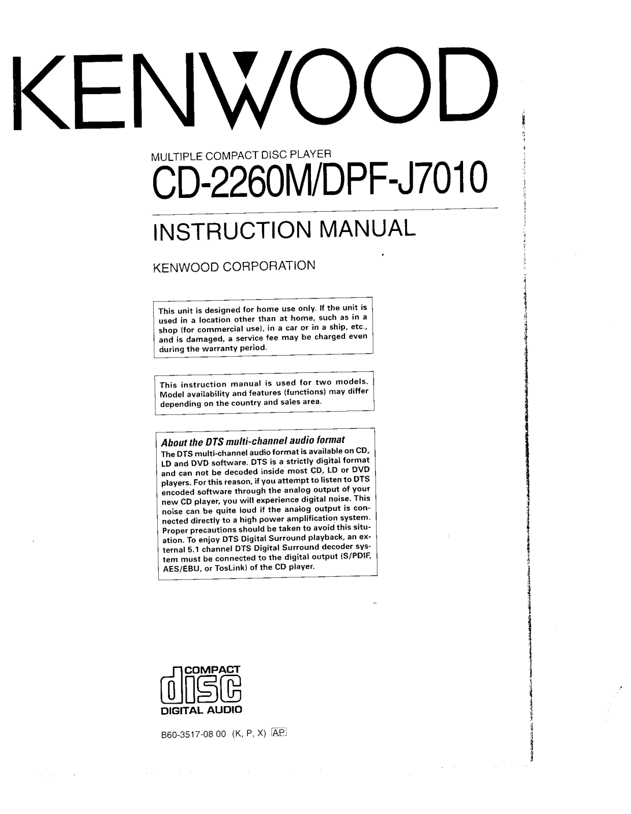 Kenwood DPF-J7010, CD-2260M User Manual