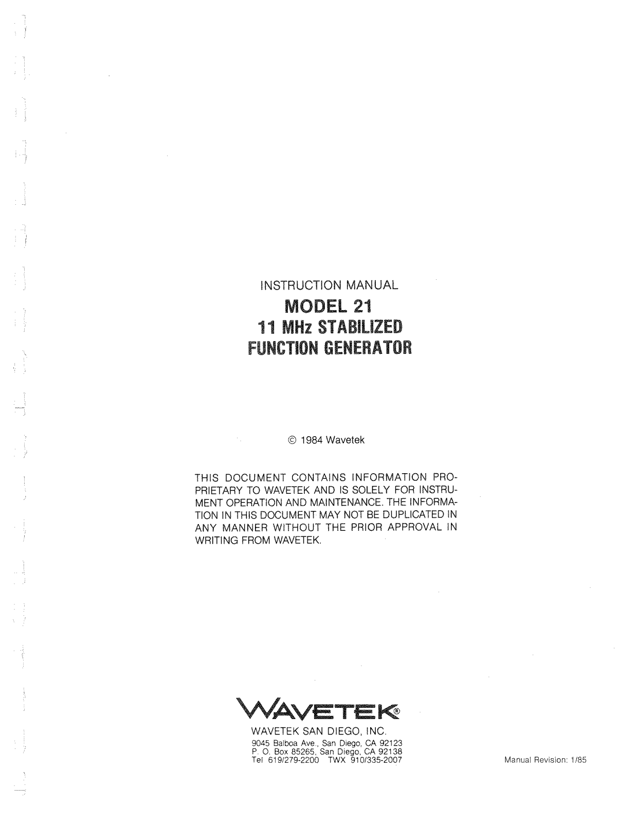 Wavetek 21 Service manual