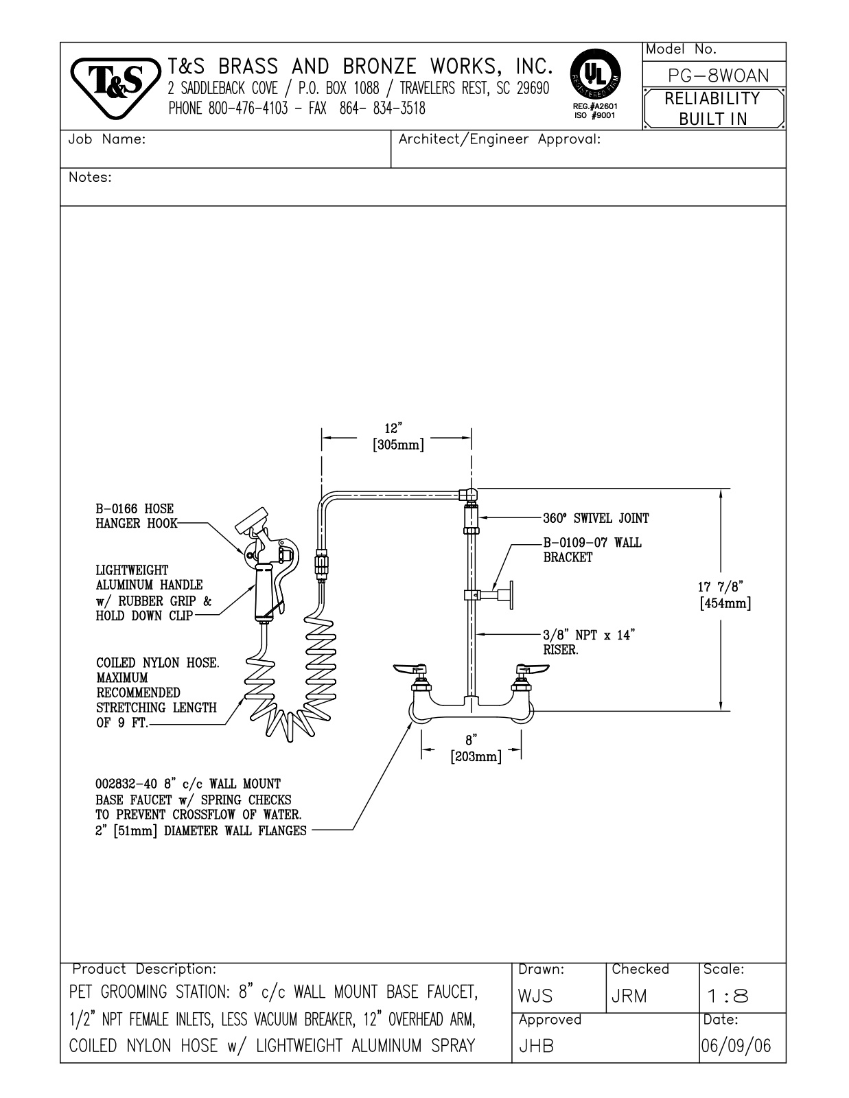 T&S Brass PG-8WOAN User Manual