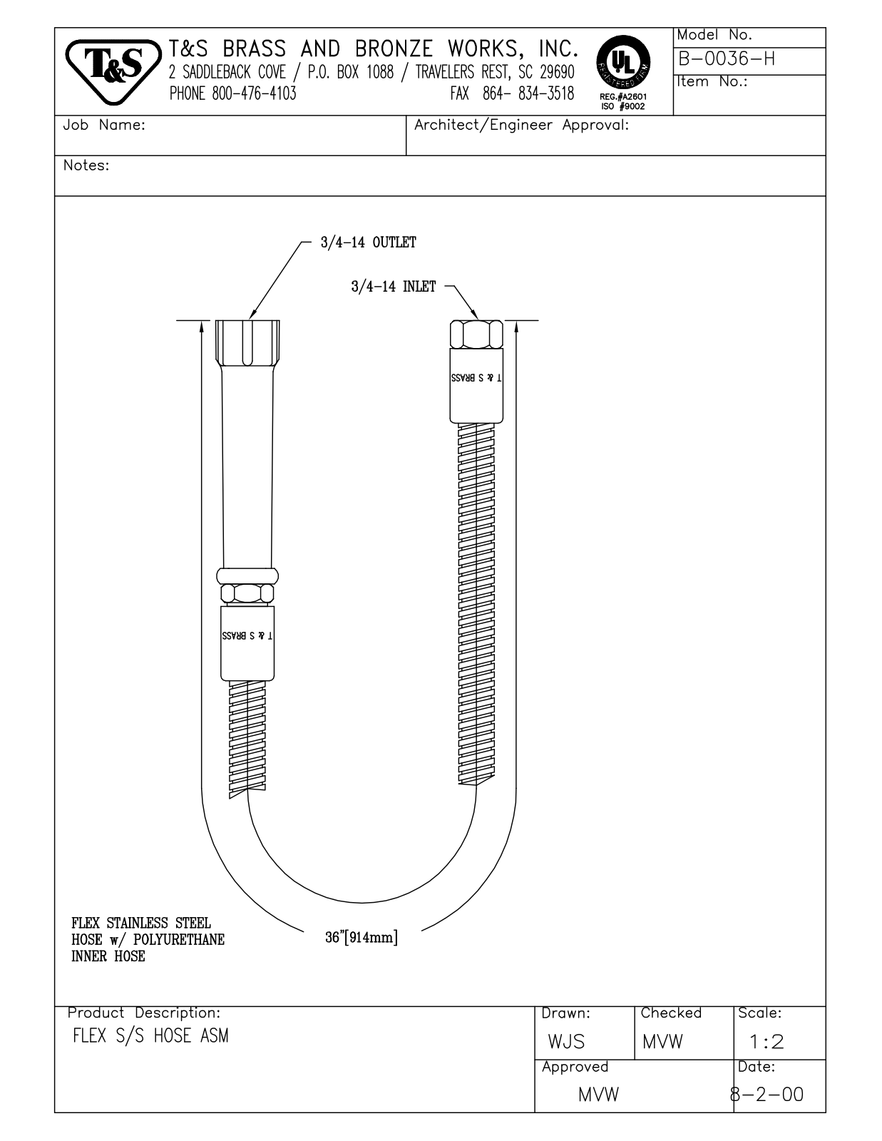 T & S Brass & Bronze Works B-0036-H General Manual