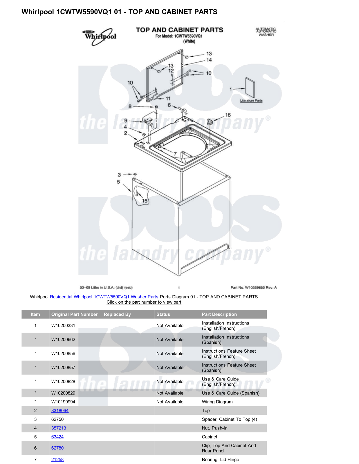 Whirlpool 1CWTW5590VQ1 Parts Diagram