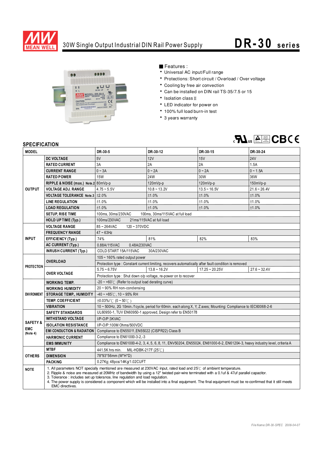 B&B Electronics DR-30 Datasheet