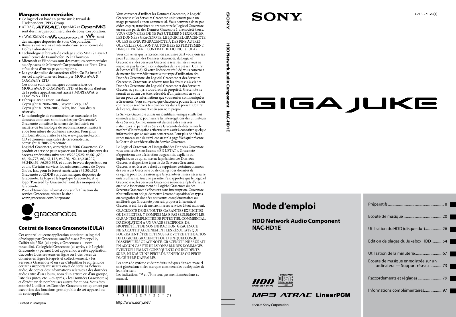 SONY NAC-HD1E User Manual