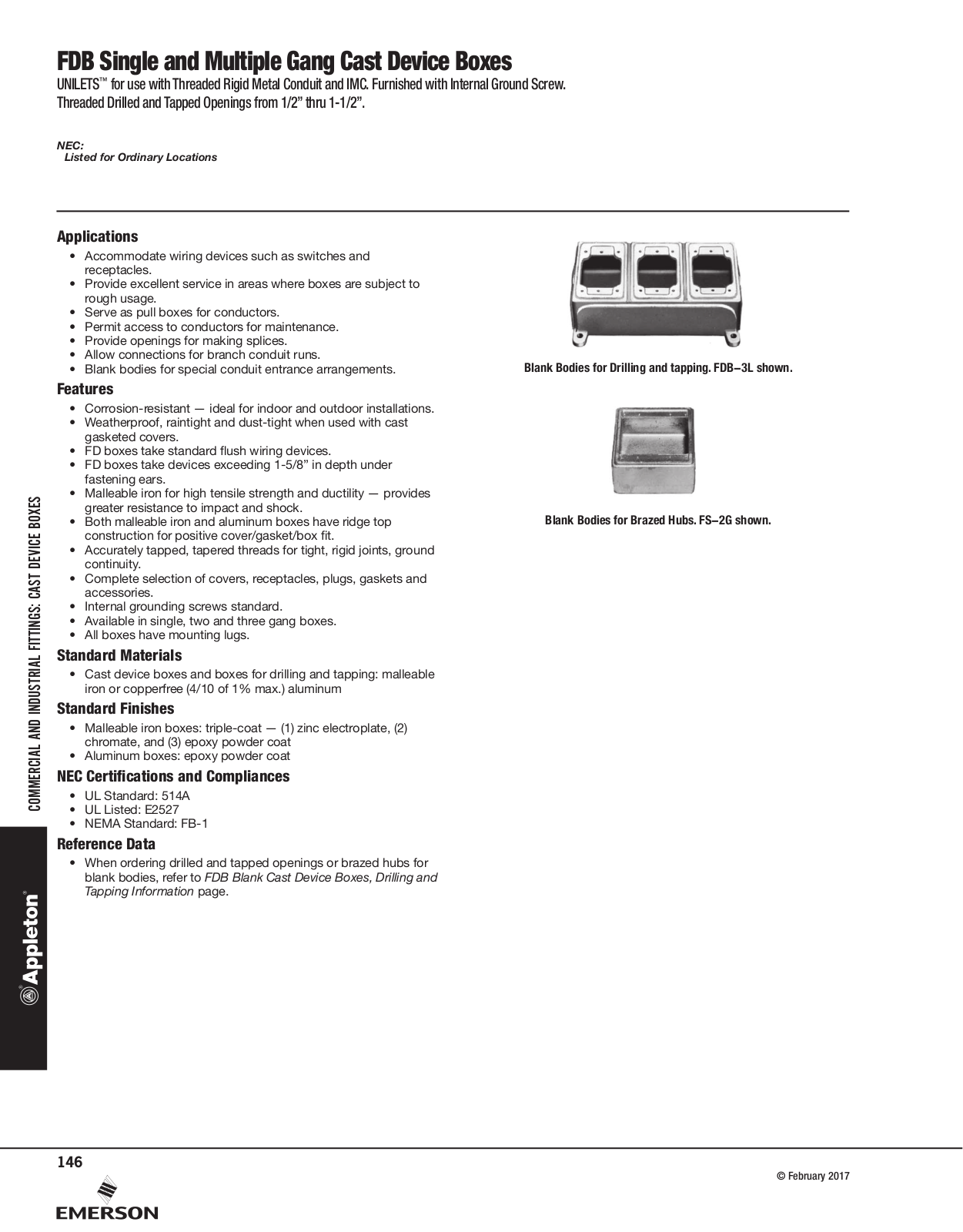 Appleton FDB Single and Multiple Gang Cast Device Boxes Catalog Page