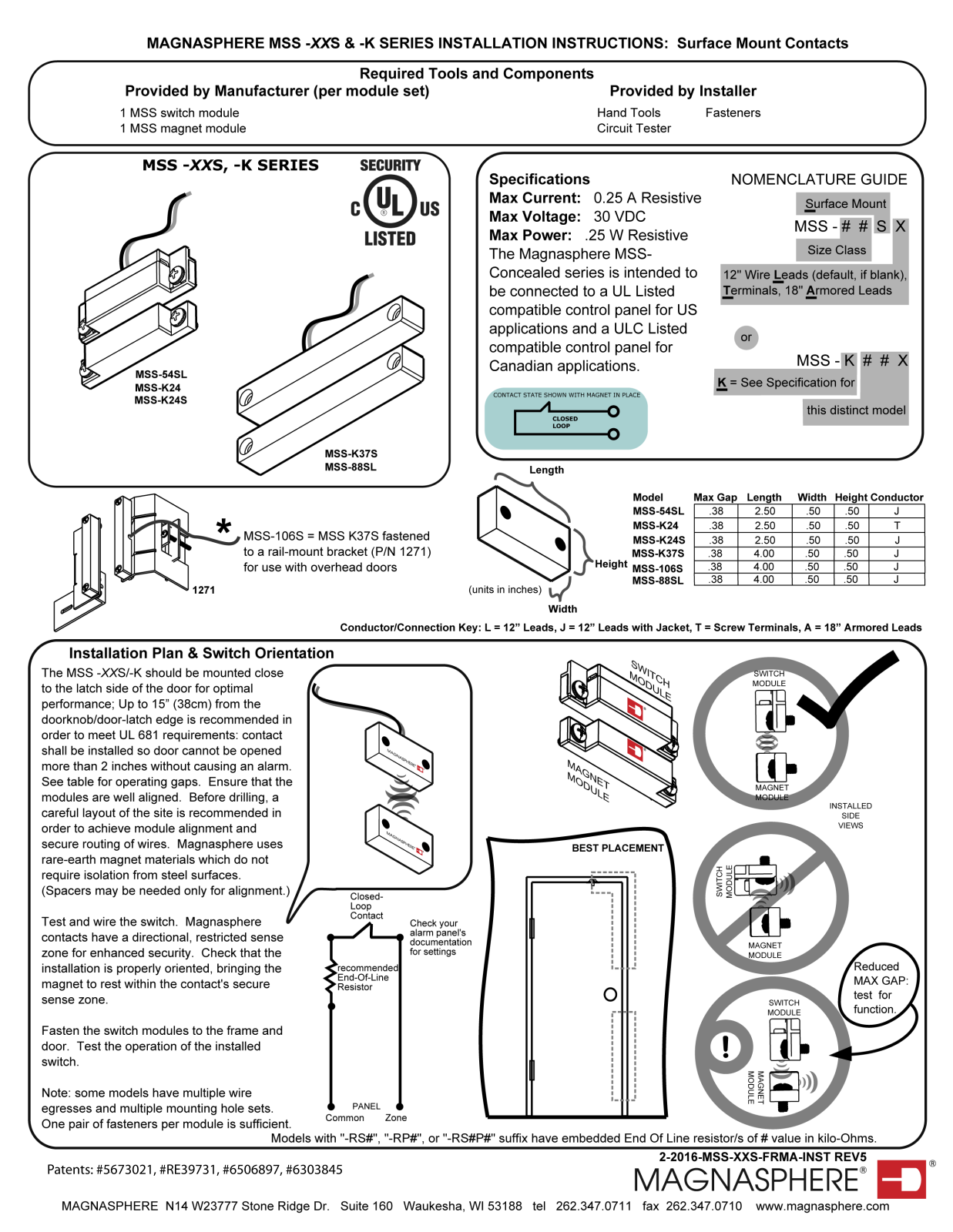 Magnasphere MSS-K24S-W, MSS-K24S-G, MSS-K24S-B, MSS-K24-W, MSS-K24-G Installation Instructions