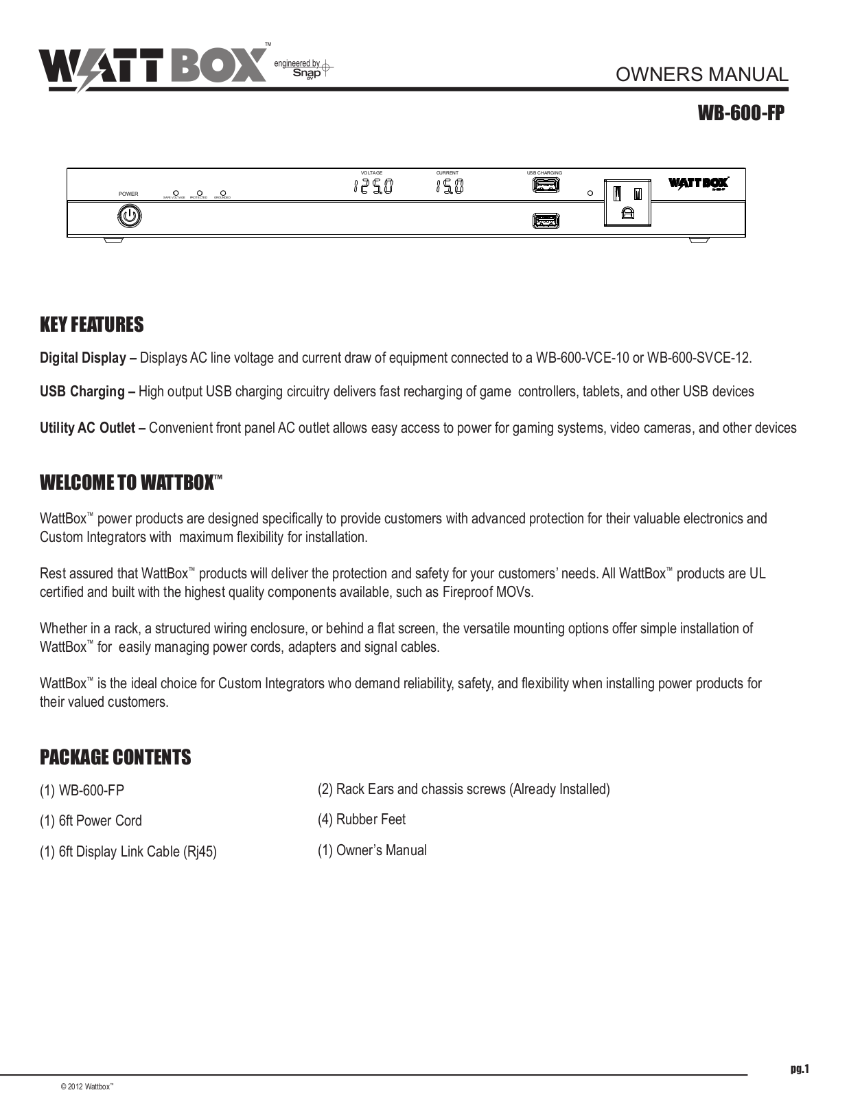 Staub Electronics WB-600-FP User Manual