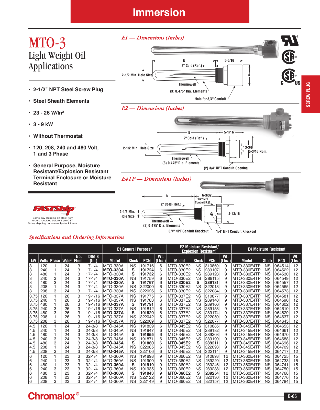 Chromalox MTO-3 Catalog Page