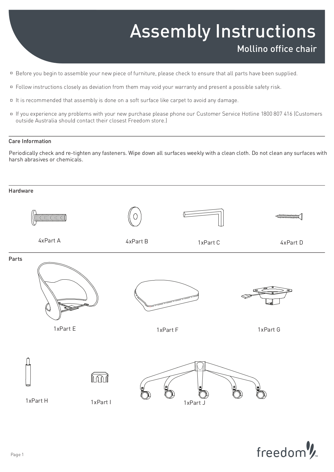 Freedom Mollino Office Chair Assembly Instruction