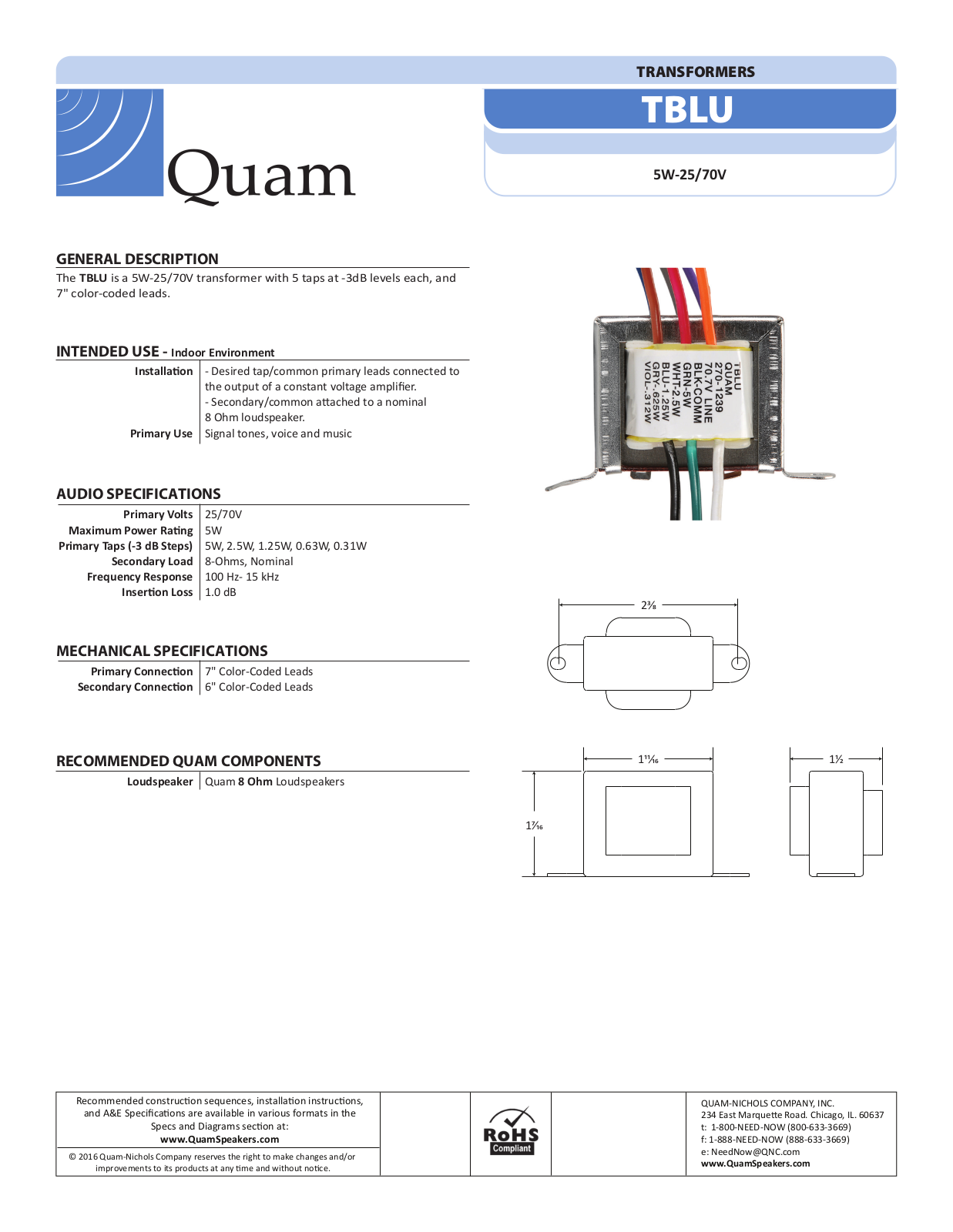 Quam TBLU Specifications