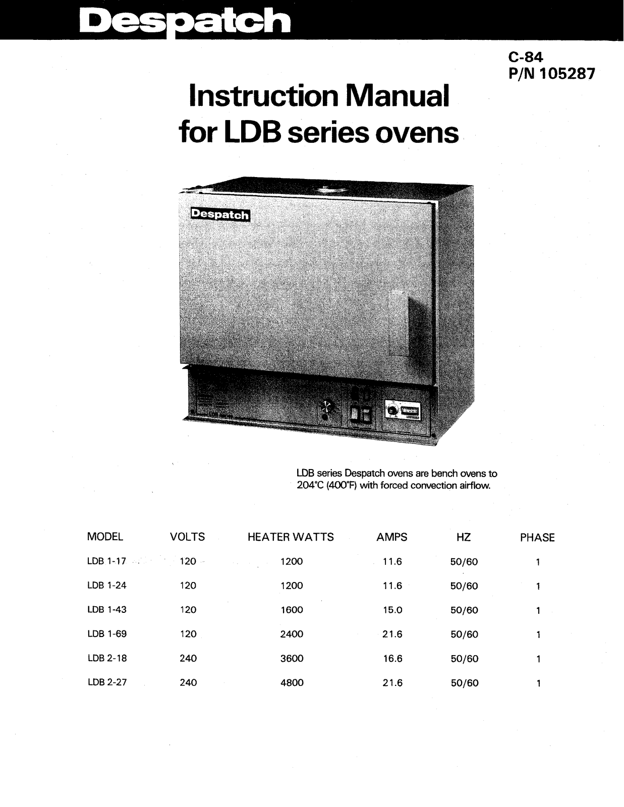 Despatch LDB1-17-3 Specifications