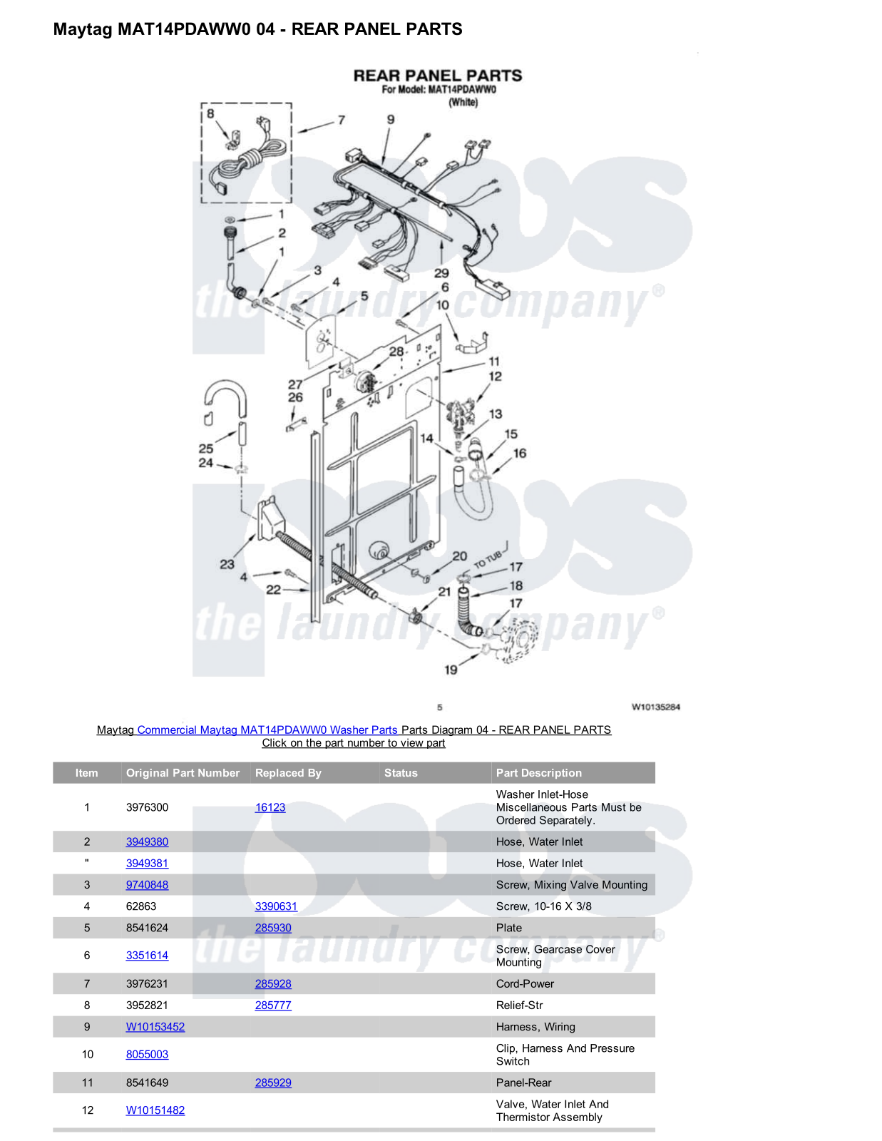 Maytag MAT14PDAWW0 Parts Diagram