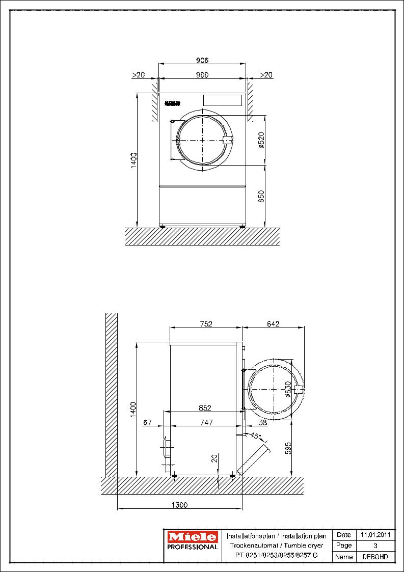 Miele PT 8251 G, PT 8253 G, PT 8255 G, PT 8257 G Installation diagram
