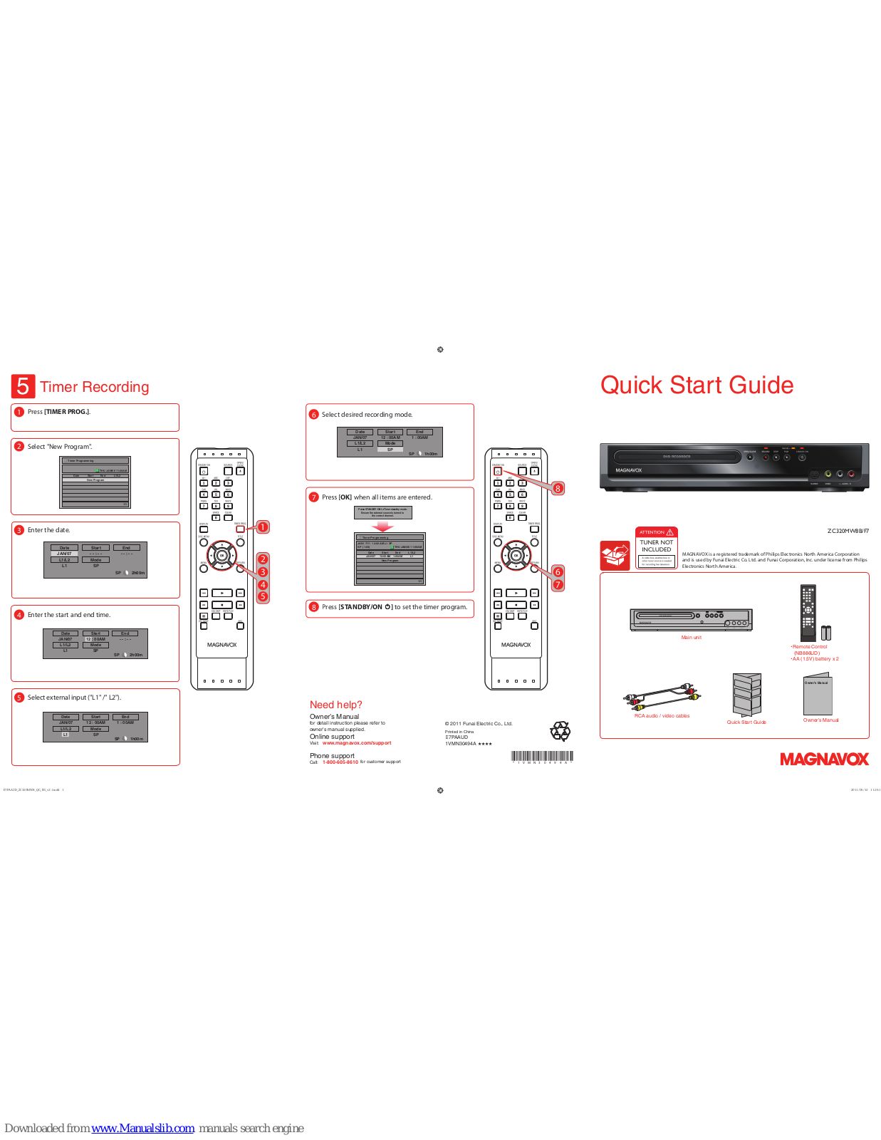 Magnavox ZC320MW8B/F7 Quick Start Manual