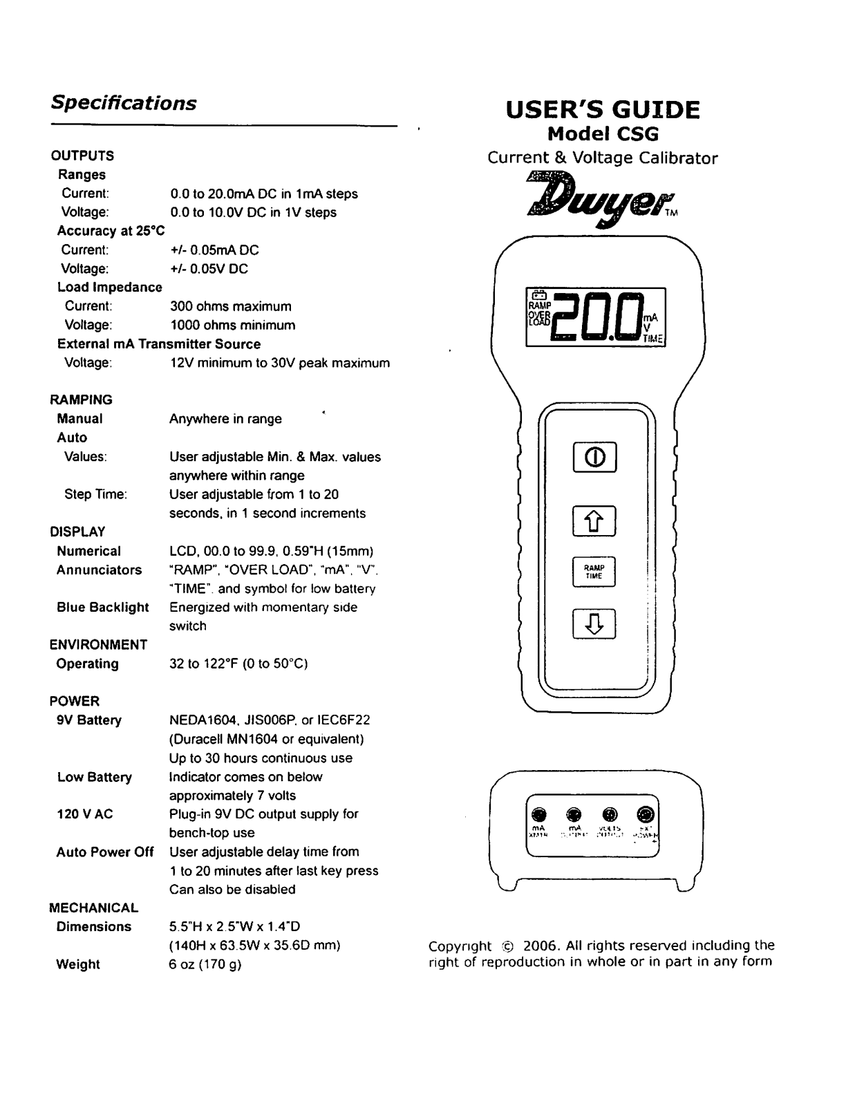 Dwyer Instruments CSG Operating Manual