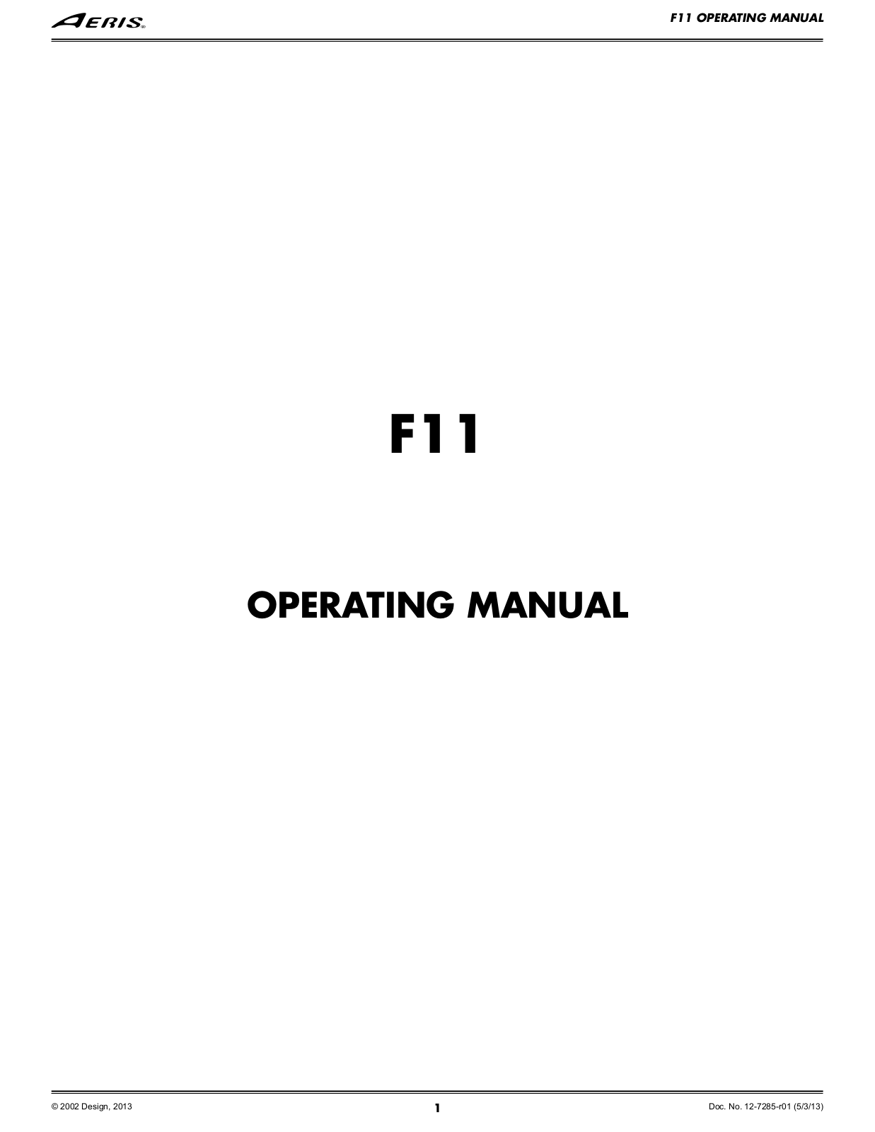 Aeris F11 Operating Manual - ManualMachine.com