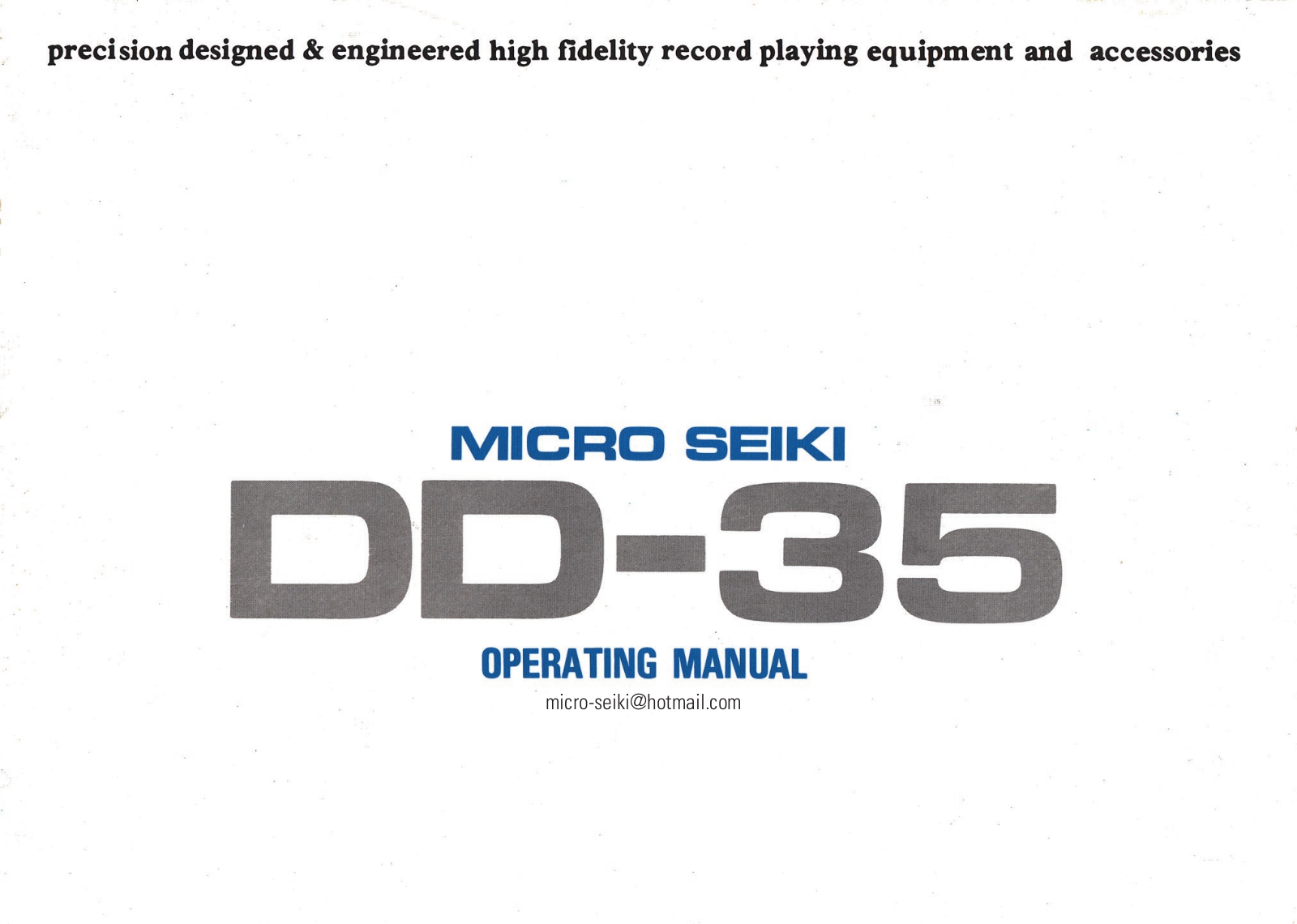 Seiki DD-35 Operating Manual