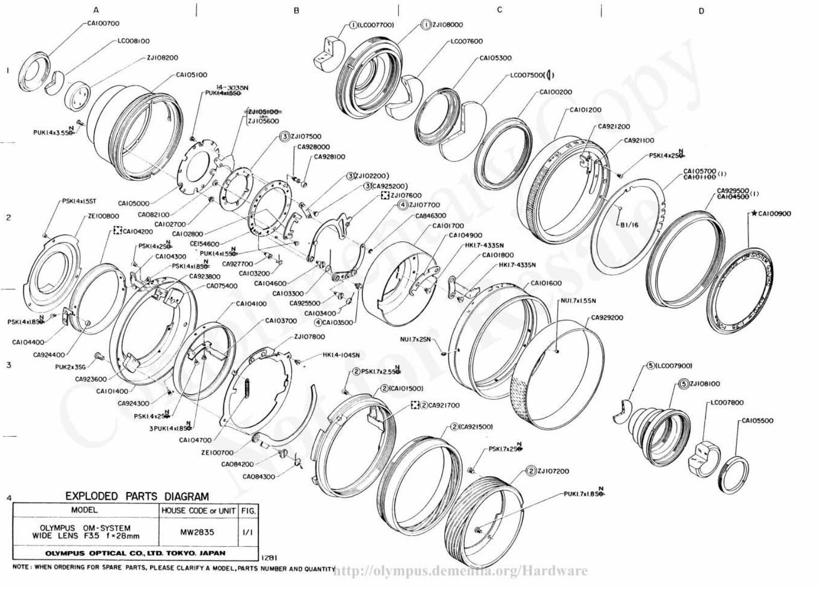 OLYMPUS 28mm f3.5 Service Manual