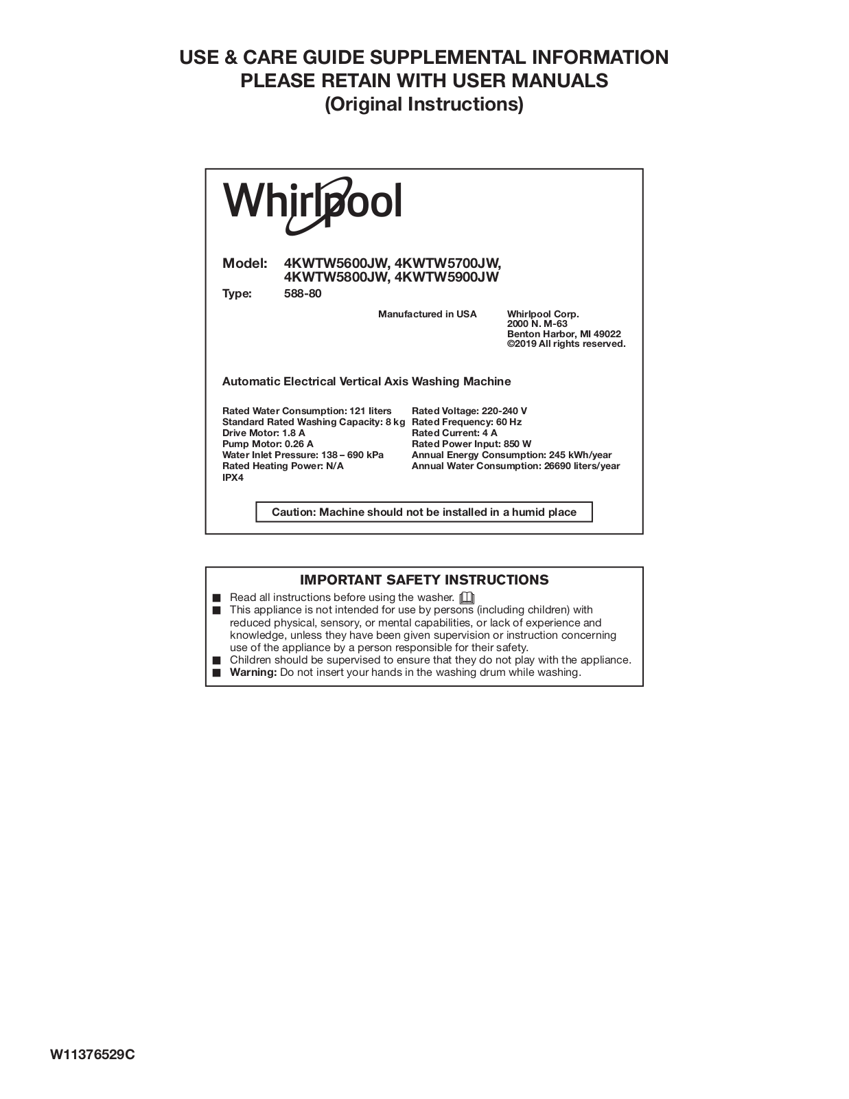 Whirlpool WTW5600JW, WTW5700JW, WTW5800JW, WTW5900JW Cycle Guide