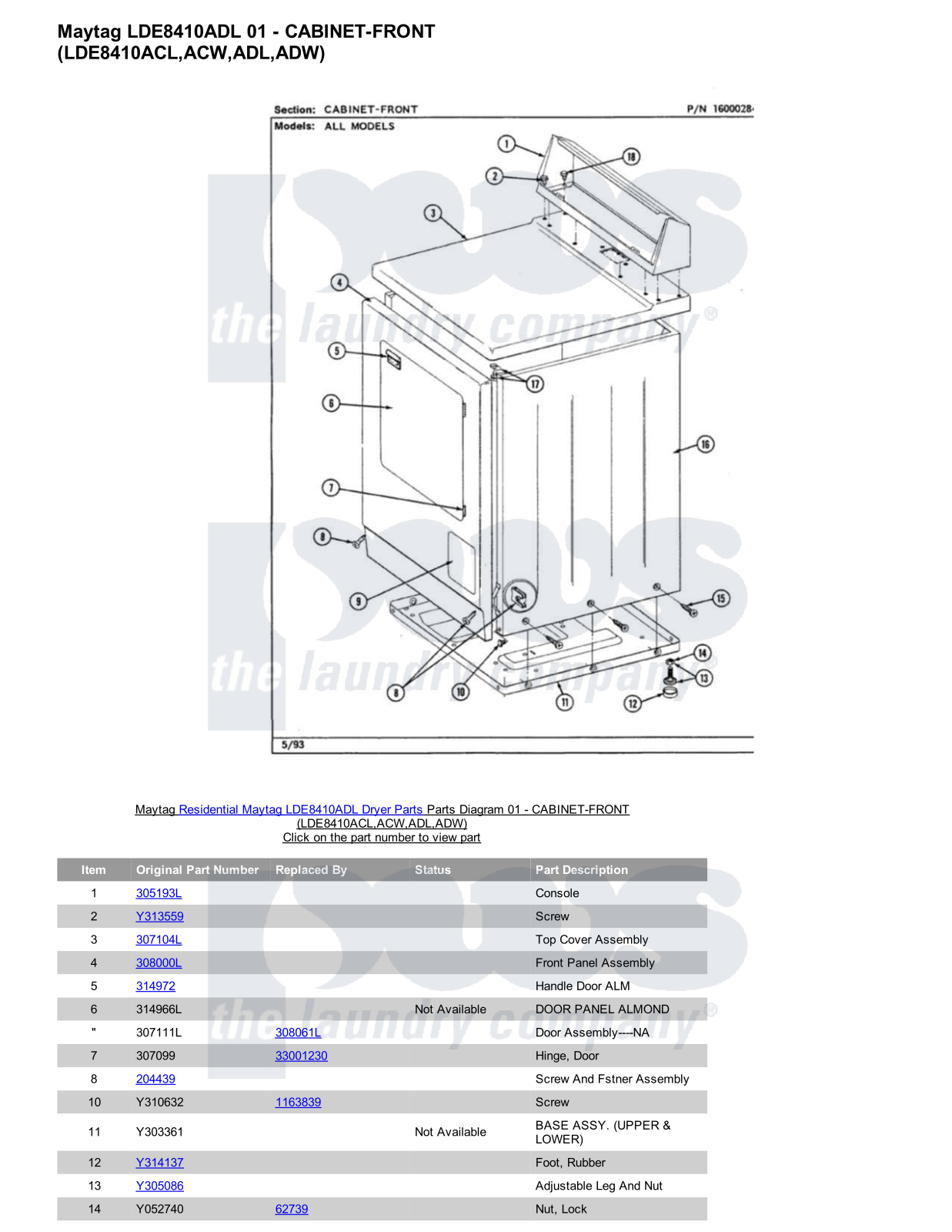 Maytag LDE8410ADL Parts Diagram