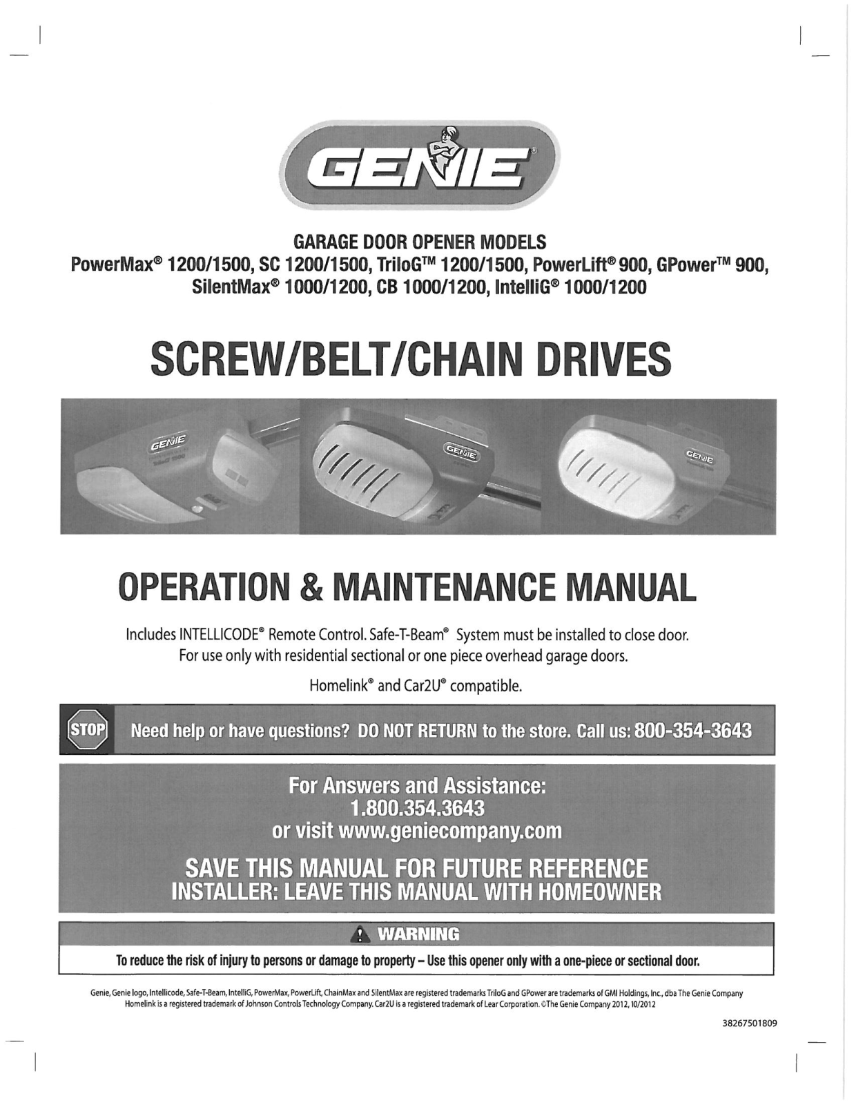 The Genie a Division of Overhead Door 315390T3 Users Manual