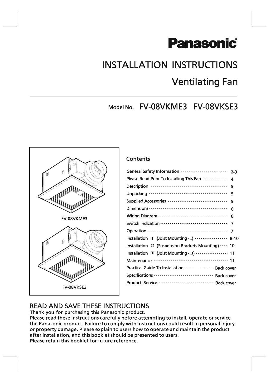 Panasonic fv08vkme3 Operation Manual