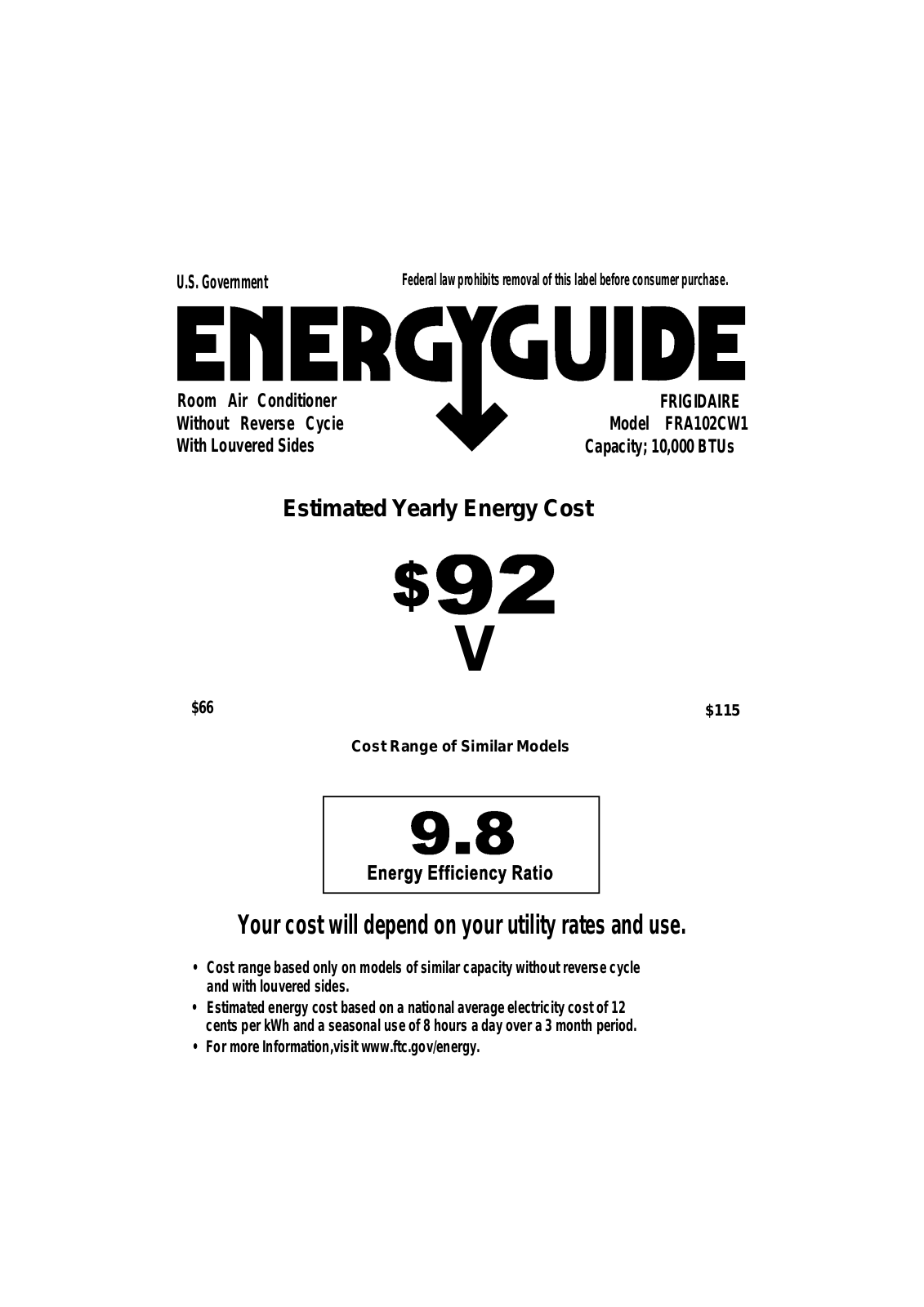 FRIGIDAIRE FRA102CW1 User Manual