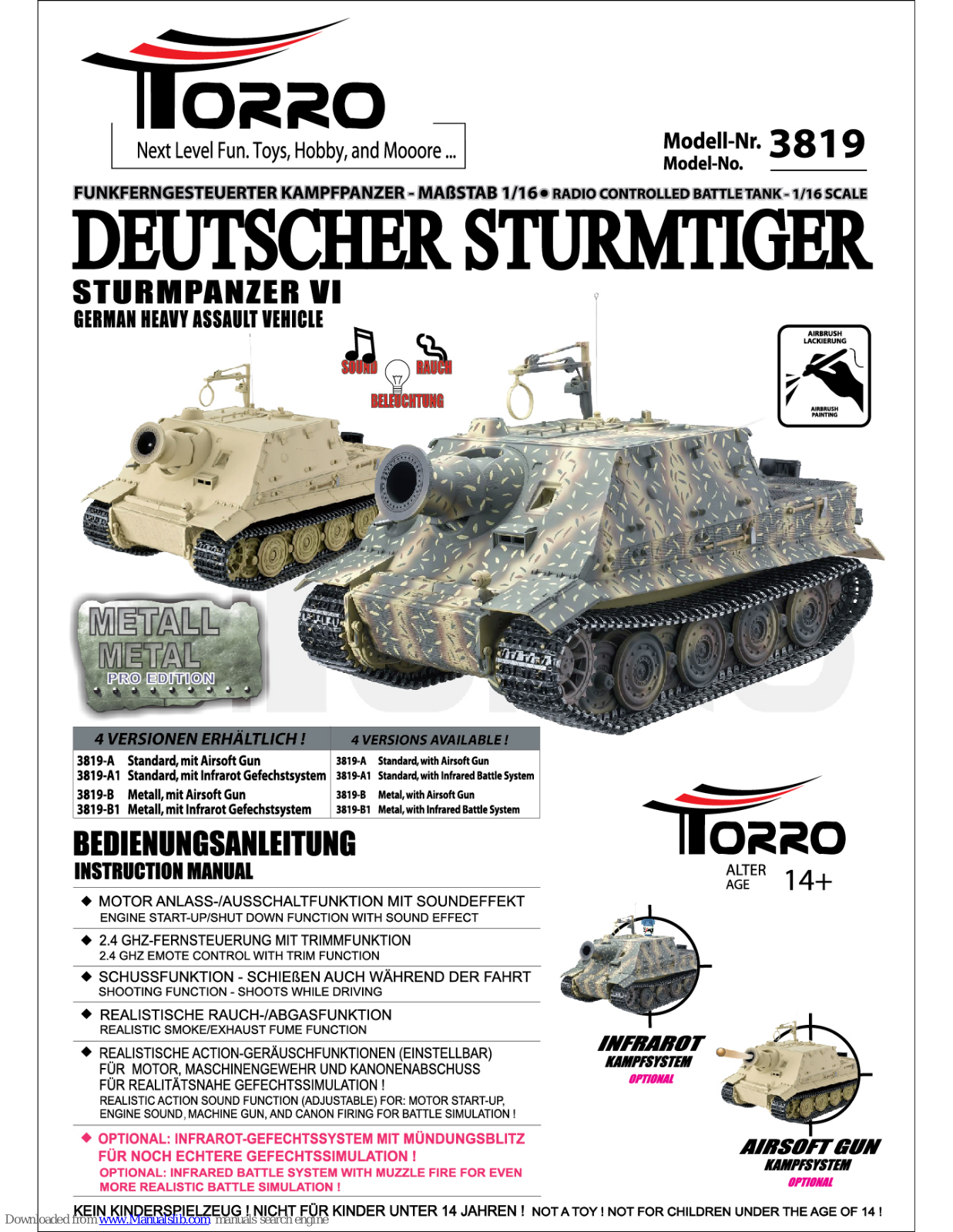 Torro 3819 Sturmpanzer VI Instruction Manual