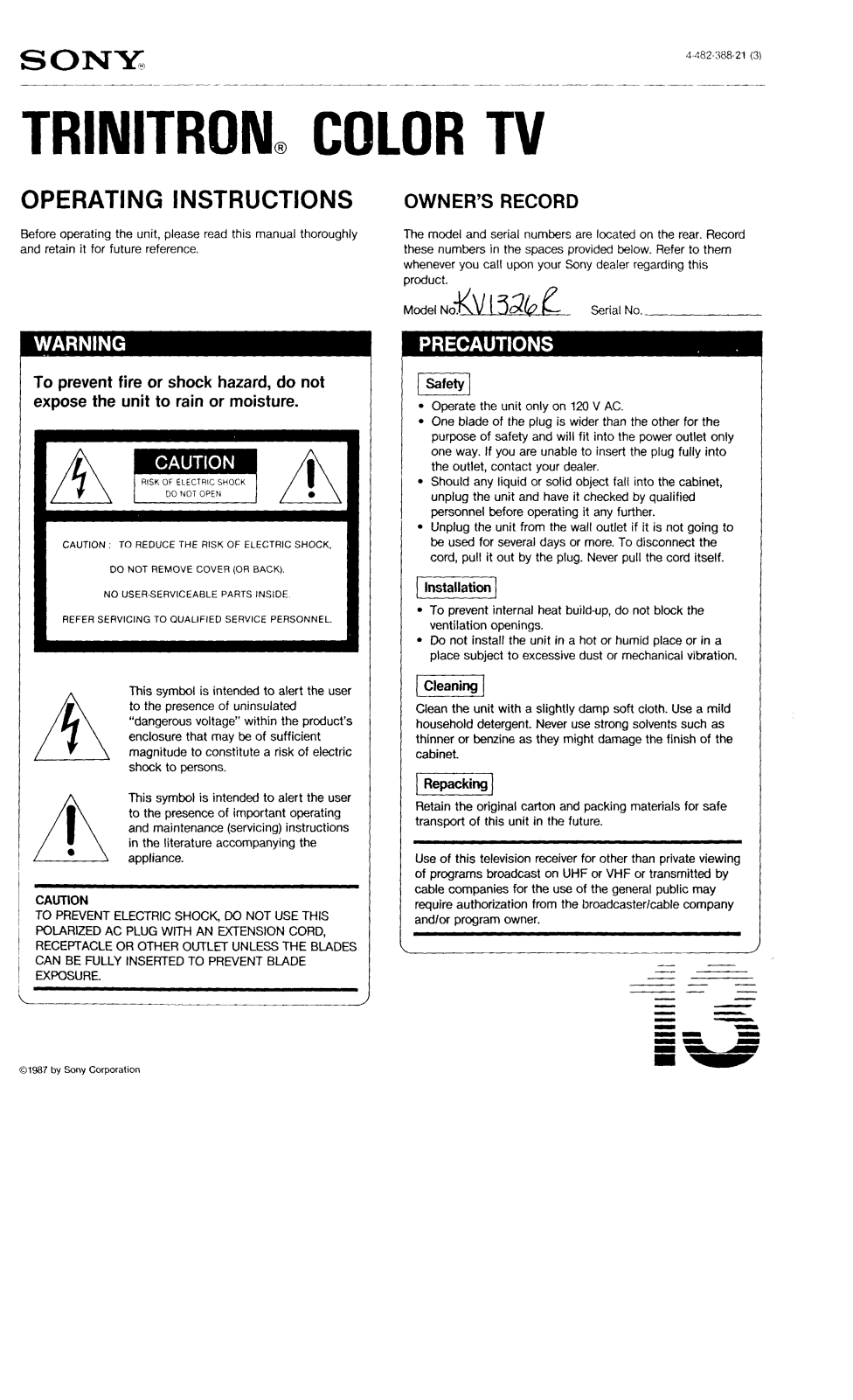 Sony KV-1326R Operating Manual