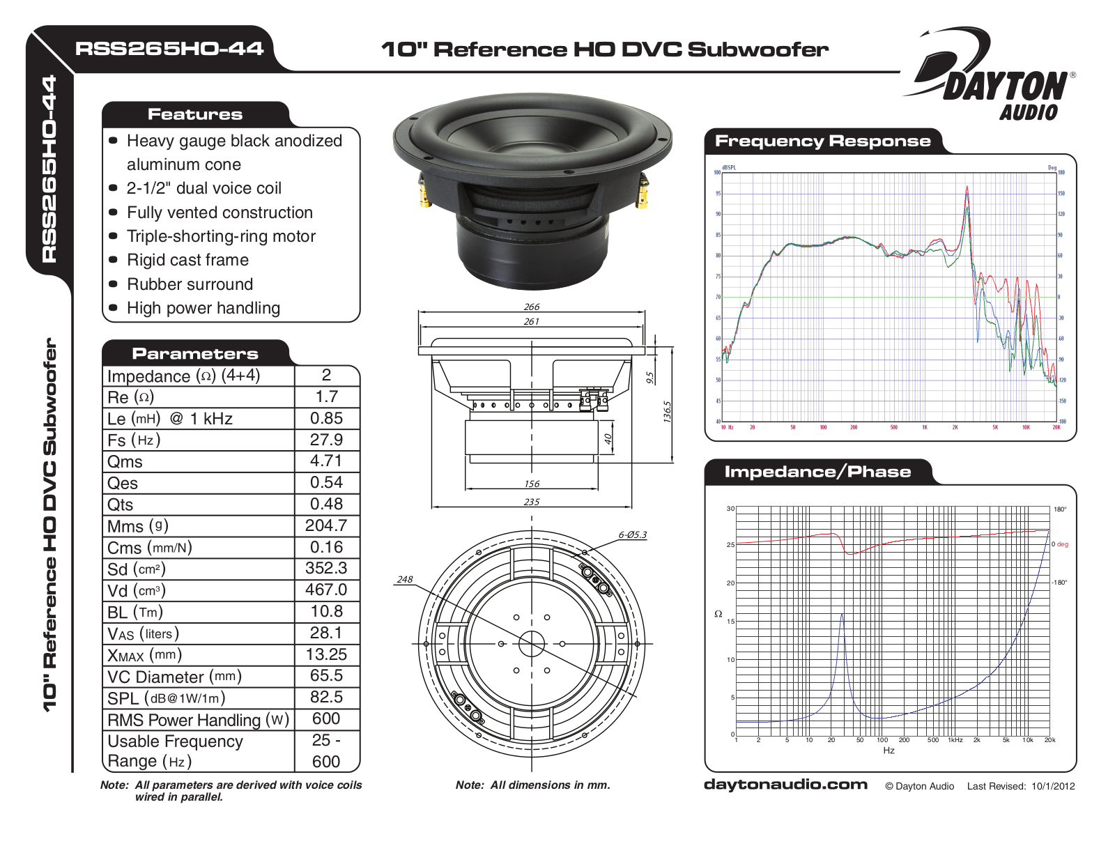 Dayton RSS265HO-44 User Manual