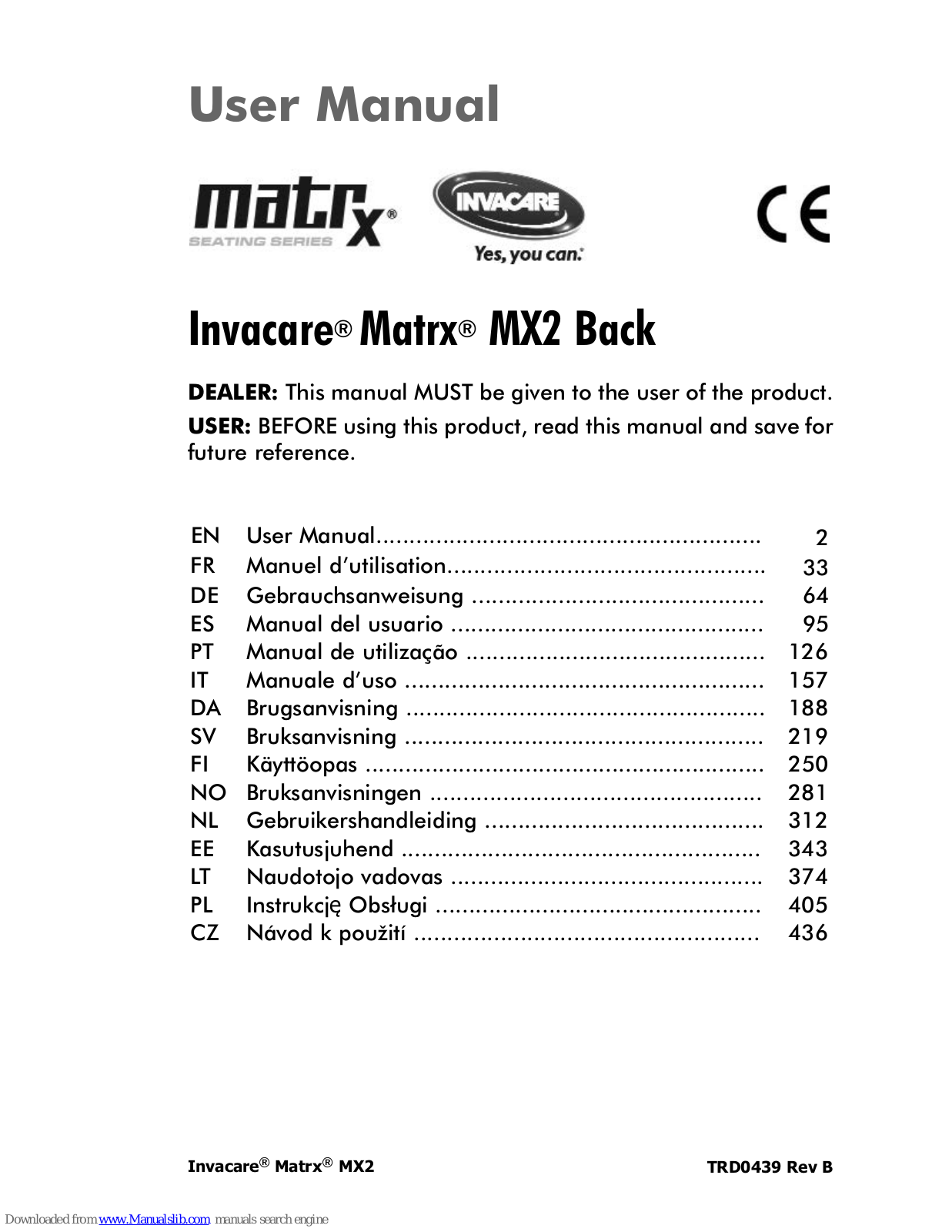 Invacare matrx mx2 User Manual