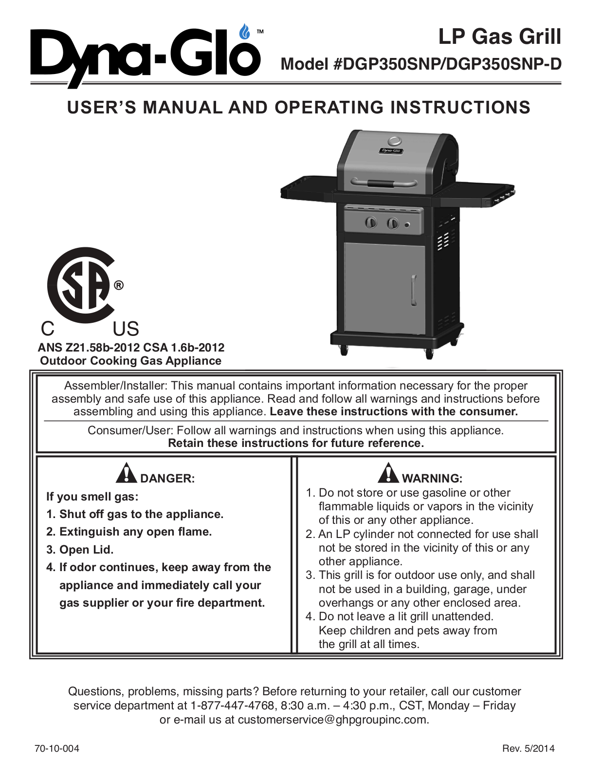 Dyna-glo Dgp350snp-d-1 Owner's Manual