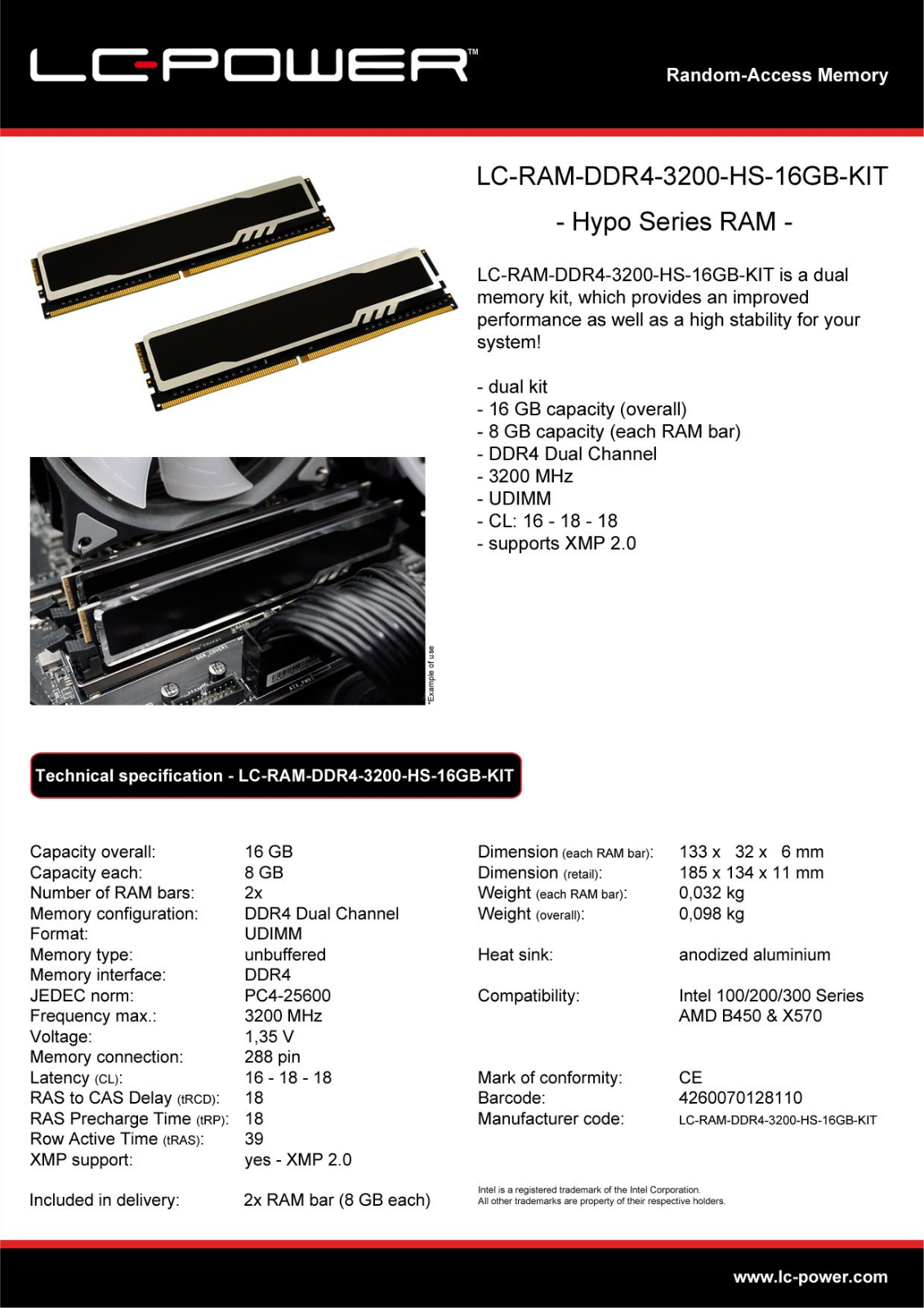 LC-Power LC-RAM-DDR4-3200-HS-16GB-KIT User Manual