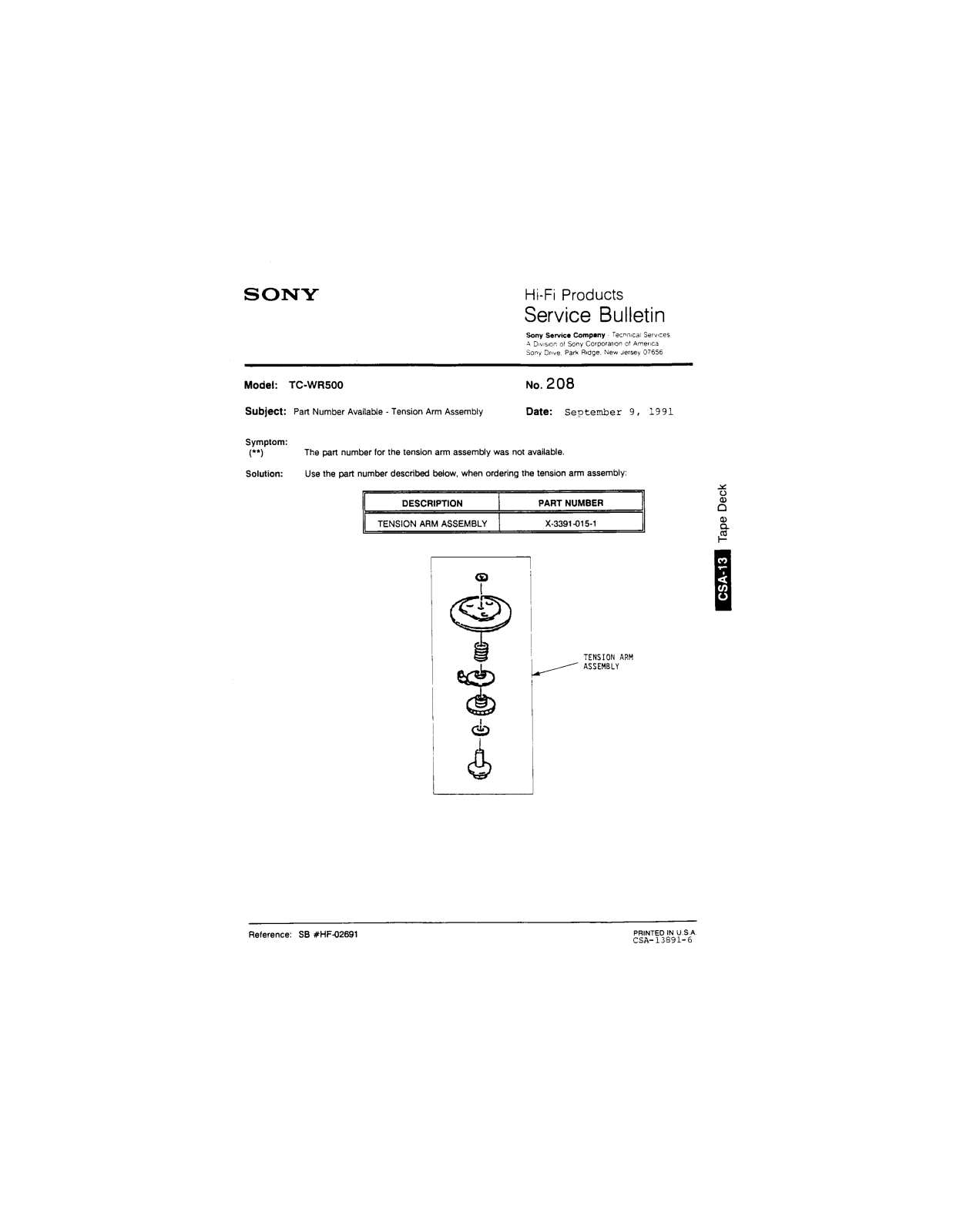 Sony TC-WR500 Service Manual