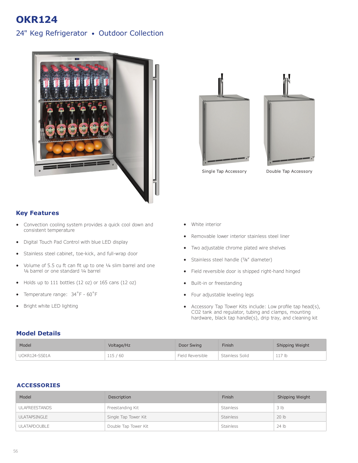 U-Line UOKR124SS01A Specifications