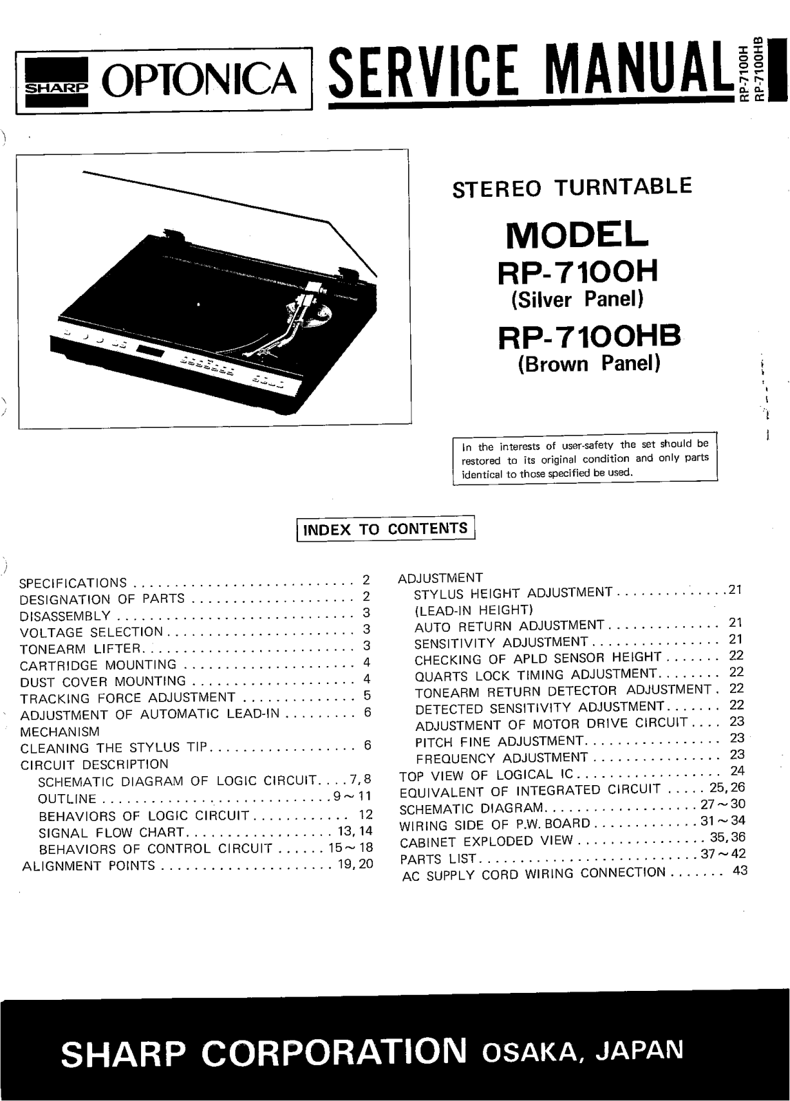 Optonica RP-7100-H, RP-7100-HB Service manual