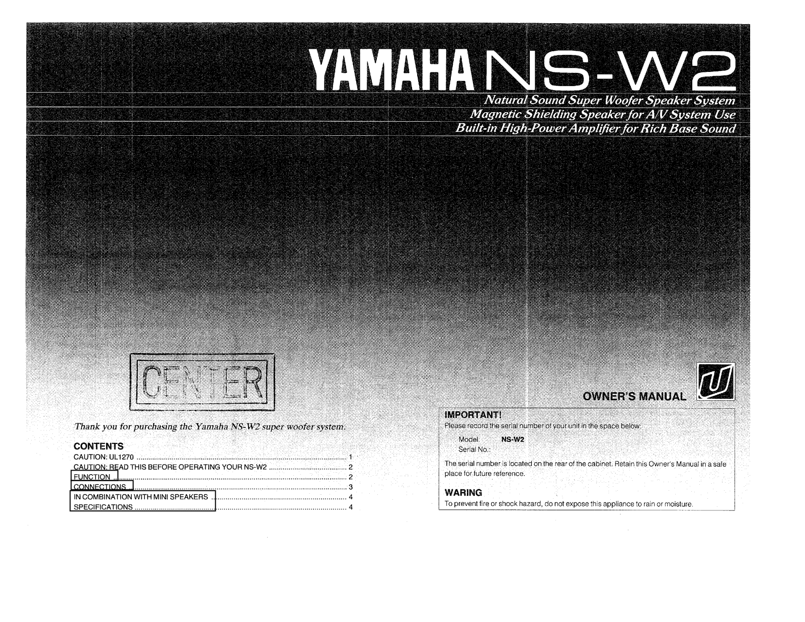 Yamaha NSW-2 Owners manual