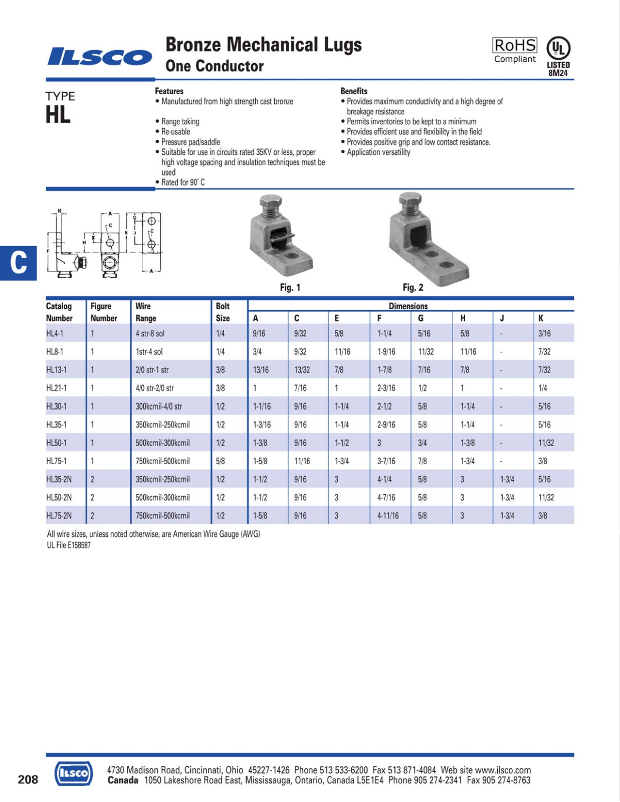 Ilsco Bronze Mechanical Lugs Catalog Page