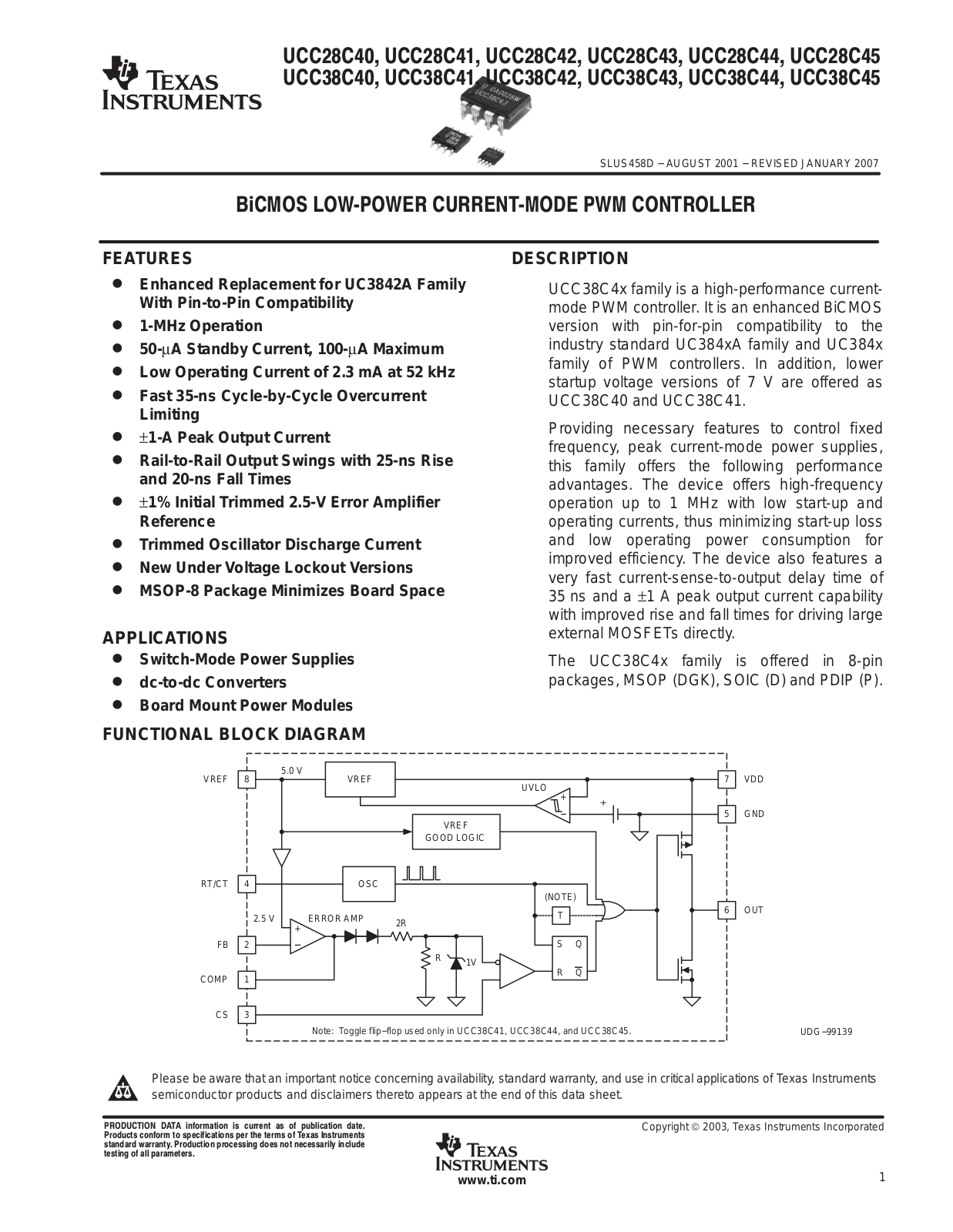 TEXAS INSTRUMENTS UCC28C40, UCC28C41, UCC28C42, UCC28C43, UCC28C44 Technical data