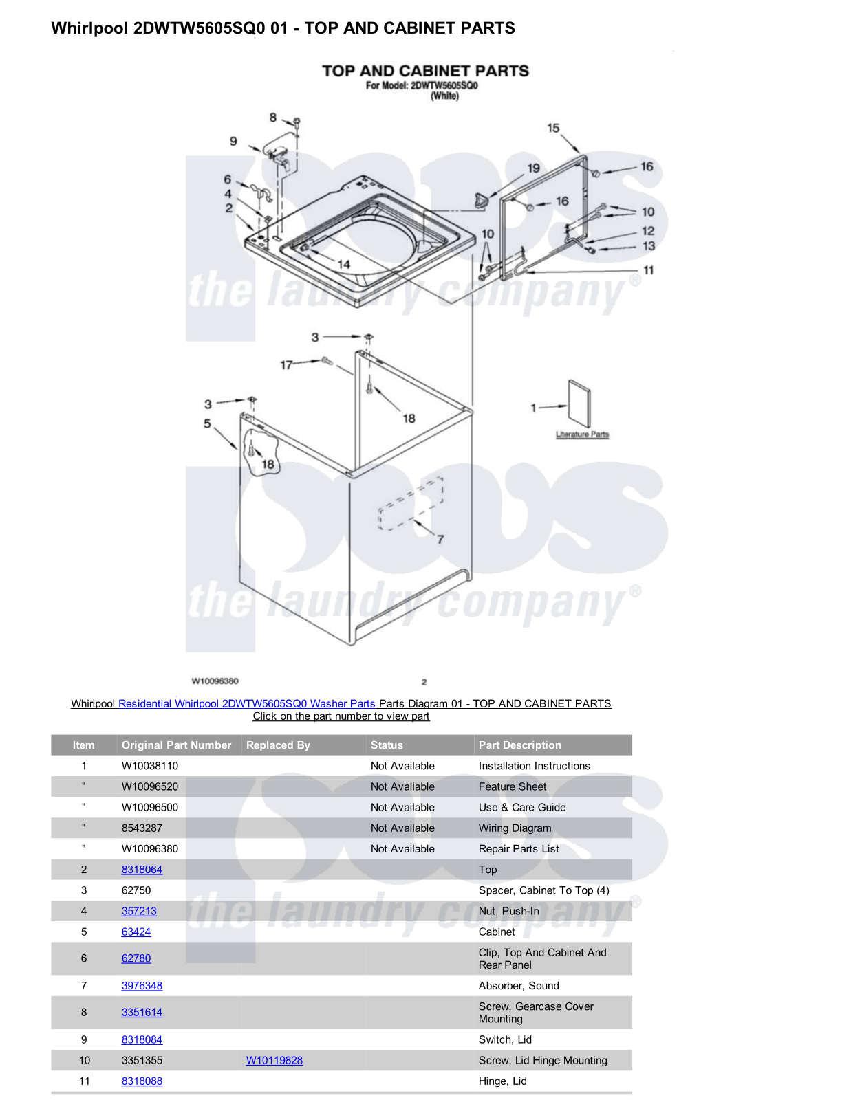 Whirlpool 2DWTW5605SQ0 Parts Diagram