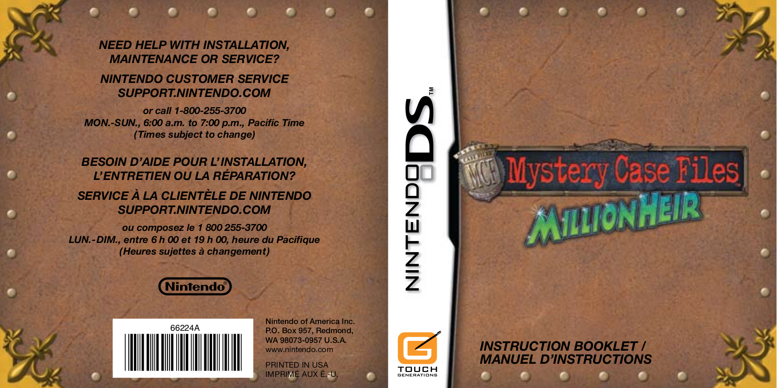 NINTENDO DS Mystery Case Files: MillionHeir User Manual