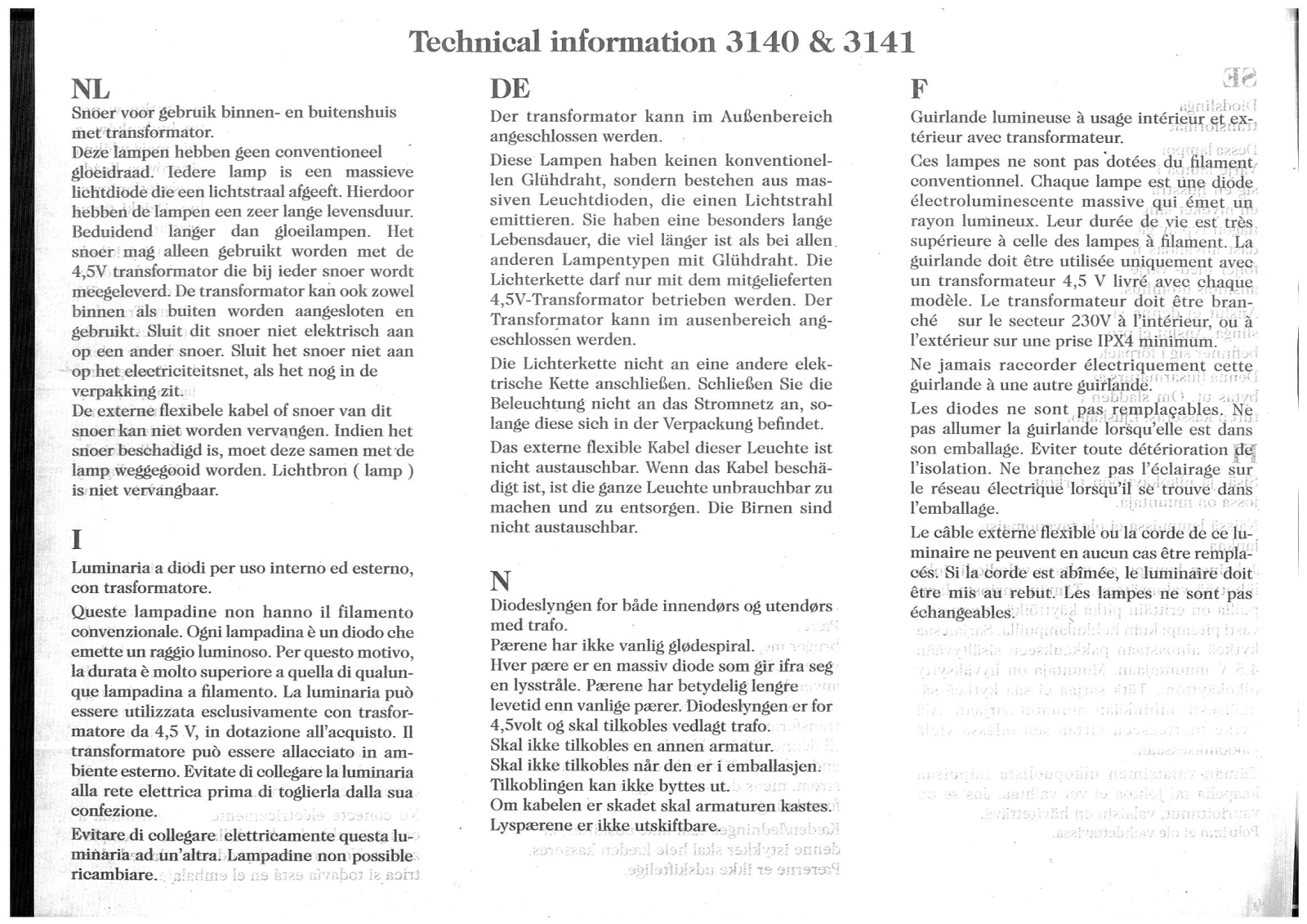 Konstsmide 3140, 3141 Technical Information